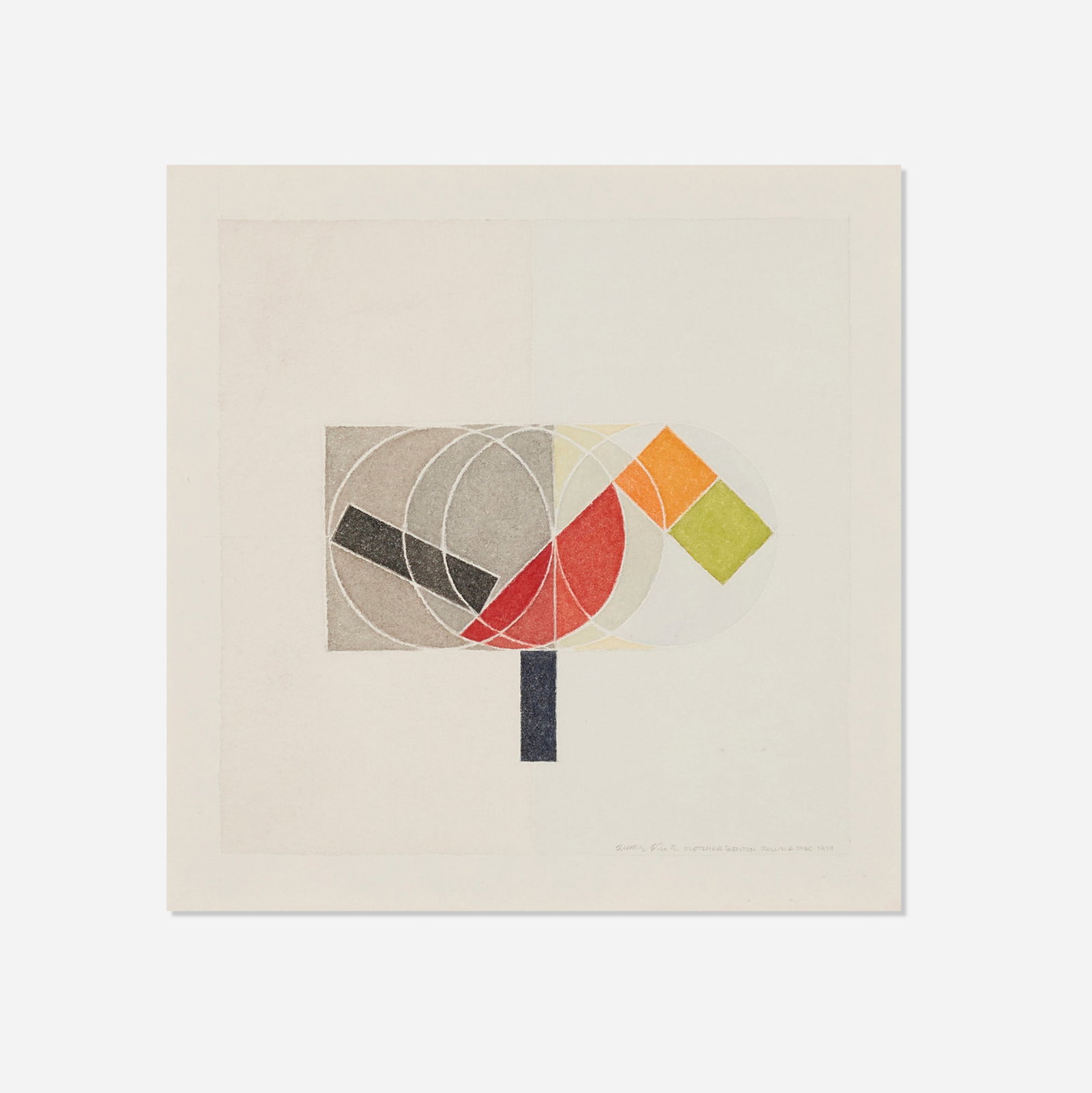 Fletcher Benton, Rolling Disc: Fletcher Benton Rolling Disc 1979 watercolor on paper sight: 12 h x 12 w in (30 x 30 cm) Signed, titled and dated to lower right 'Fletcher Benton Rolling Disc 1979'. Provenance: Gift from