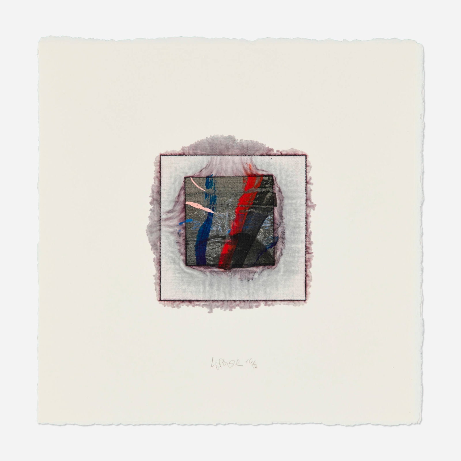 Larry Bell, Fraction #3827: Larry Bell Fraction #3827 1998 mixed media collage on paper 10.125 h x 10.125 w in (26 x 26 cm) Signed and dated to lower center 'L Bell '98'. Titled and dated to verso '7/22/98