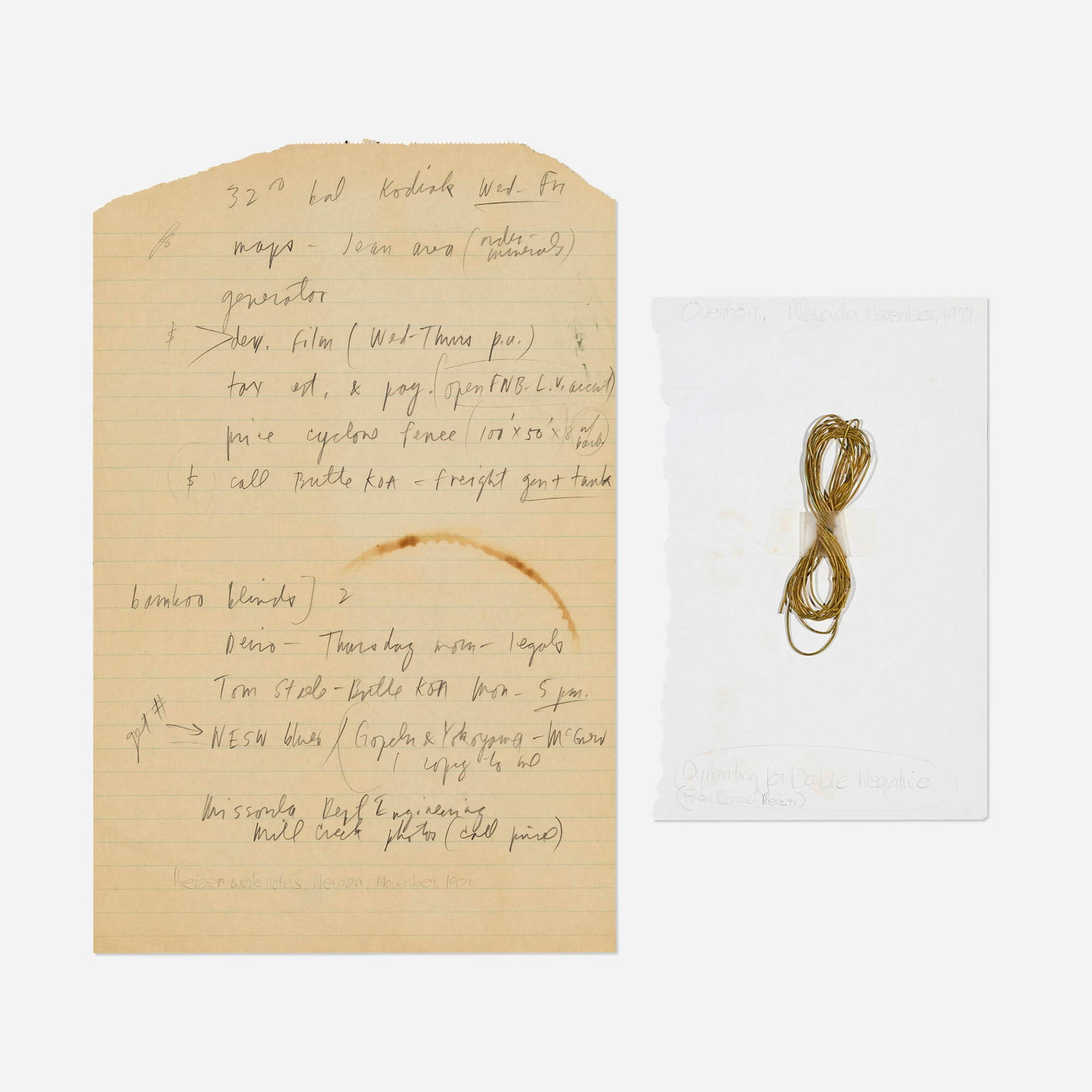 Michael Heizer, Double Negative work notes and blasting fuse (two works) (1 of 2)