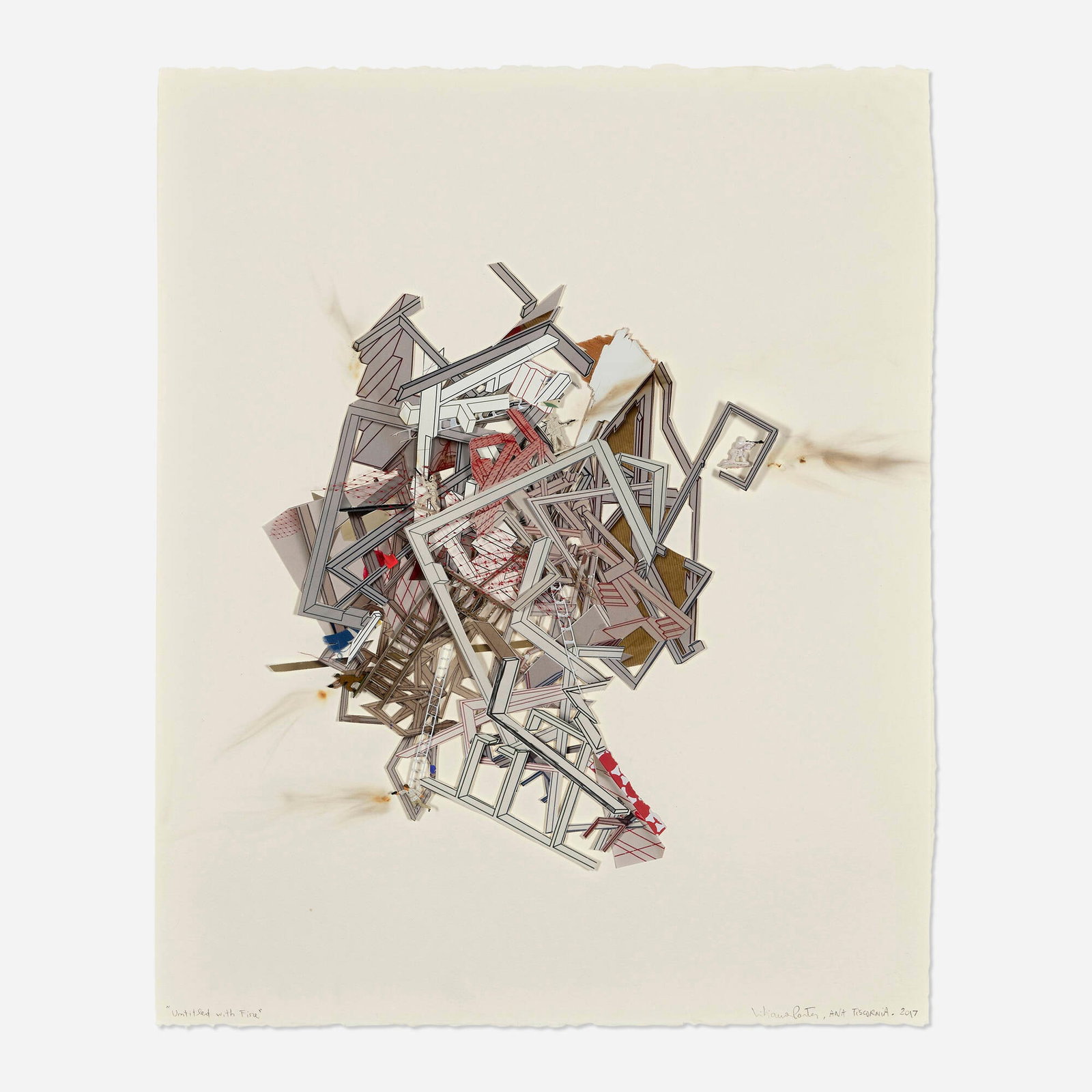Liliana Porter and Ana Tiscornia, Untitled with Fire: Liliana Porter and Ana Tiscornia Untitled with Fire 2017 mixed media construction on Arches 22.375 h x 18.125 w in (57 x 46 cm) Signed, titled and dated to lower edge 'Untitled with Fire Liliana
