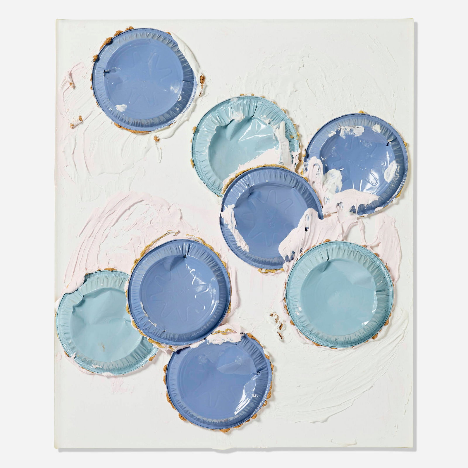 Lucien Smith, TBT (Pie): Lucien Smith TBT (Pie) 2012 molding paste, aluminum trays and enamel on gessoed canvas laid to panel 36 h x 30 w x 3 d in (91 x 76 x 8 cm) Provenance: OHWOW Gallery at Art Basel Miami Beach 2012 |