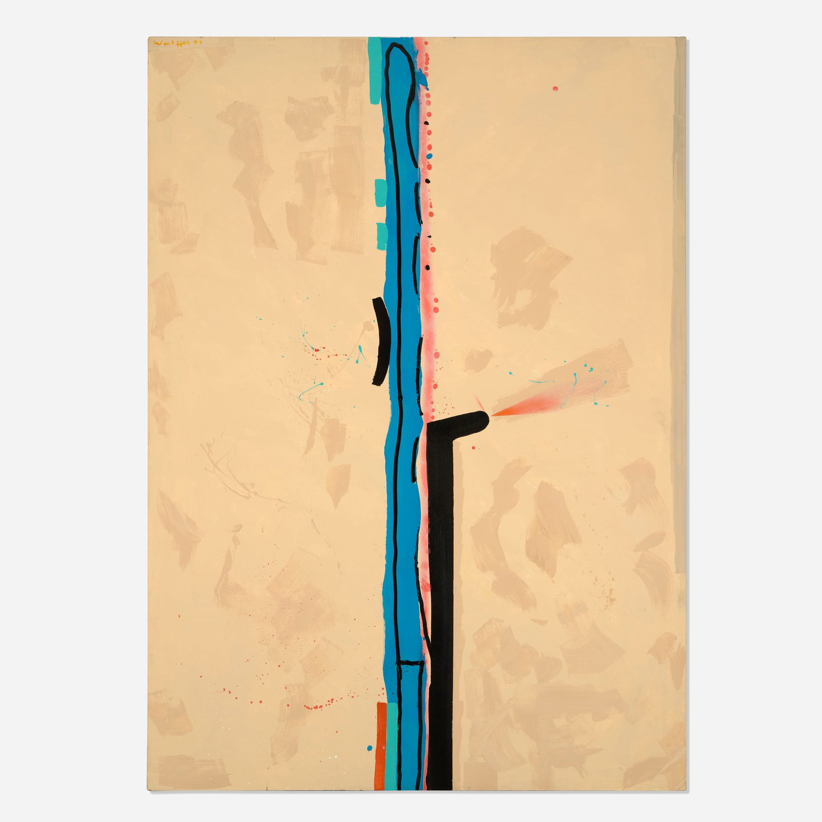 Emerson Woelffer, The Orange Juice Man: Emerson Woelffer The Orange Juice Man 1974 acrylic on canvas 84 h x 60 w in (213 x 152 cm) This work is being sold to raise scholarship funds for the Otis College of Art and Design. Signed and dated