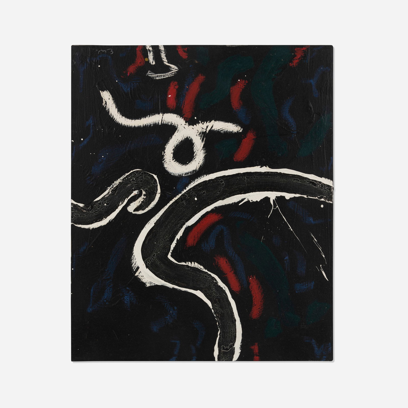 Emerson Woelffer, Poet Noir: Emerson Woelffer Poet Noir 1975 oil and acrylic on canvas with paper collage 24 h x 20 w in (61 x 51 cm) This work is being sold to raise scholarship funds for the Otis College of Art and Design. Si