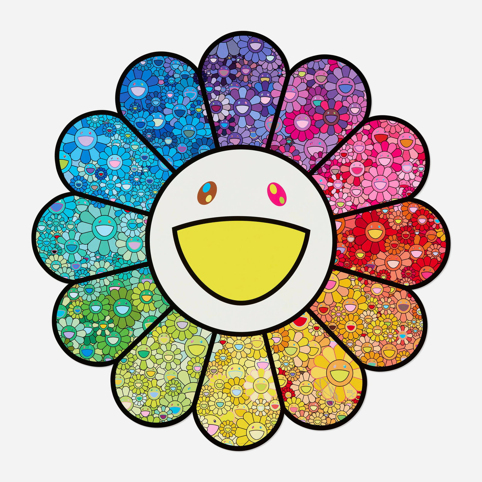 Takashi Murakami, Flower Sparkles!: Takashi Murakami Flower Sparkles! 2021 offset lithograph in colors 23.5 dia in (60 cm) Signed and numbered to lower right 'Takashi Murakami 222/300'. This work is number 222 from the edition of 300 pr