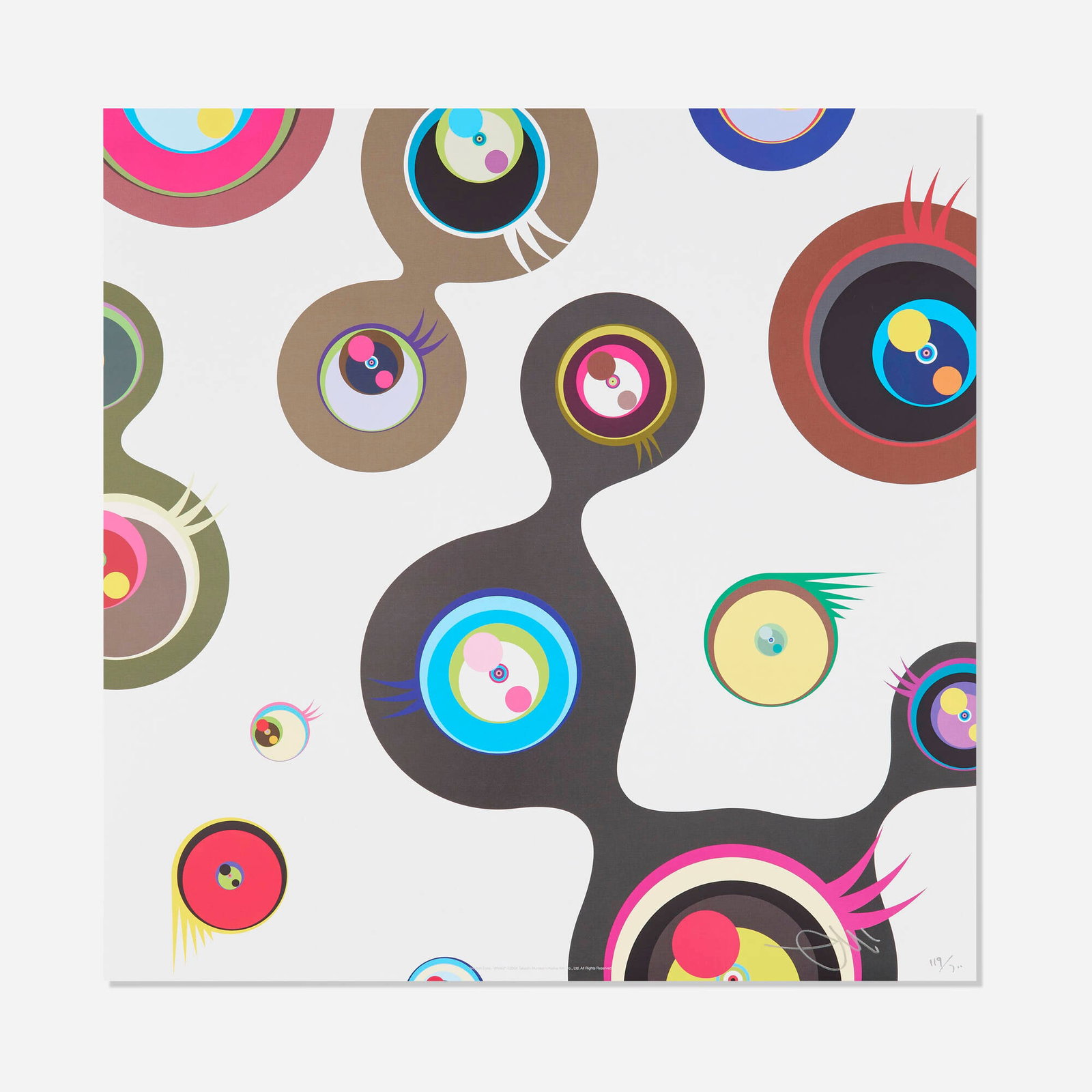 Takashi Murakami, Jellyfish Eyes - White 2: Takashi Murakami Jellyfish Eyes - White 2 2006 offset lithograph in colors 19.75 h x 19.75 w in (50 x 50 cm) Signed and numbered to lower right '119/300 Takashi Murakami'. This work is number 119 from