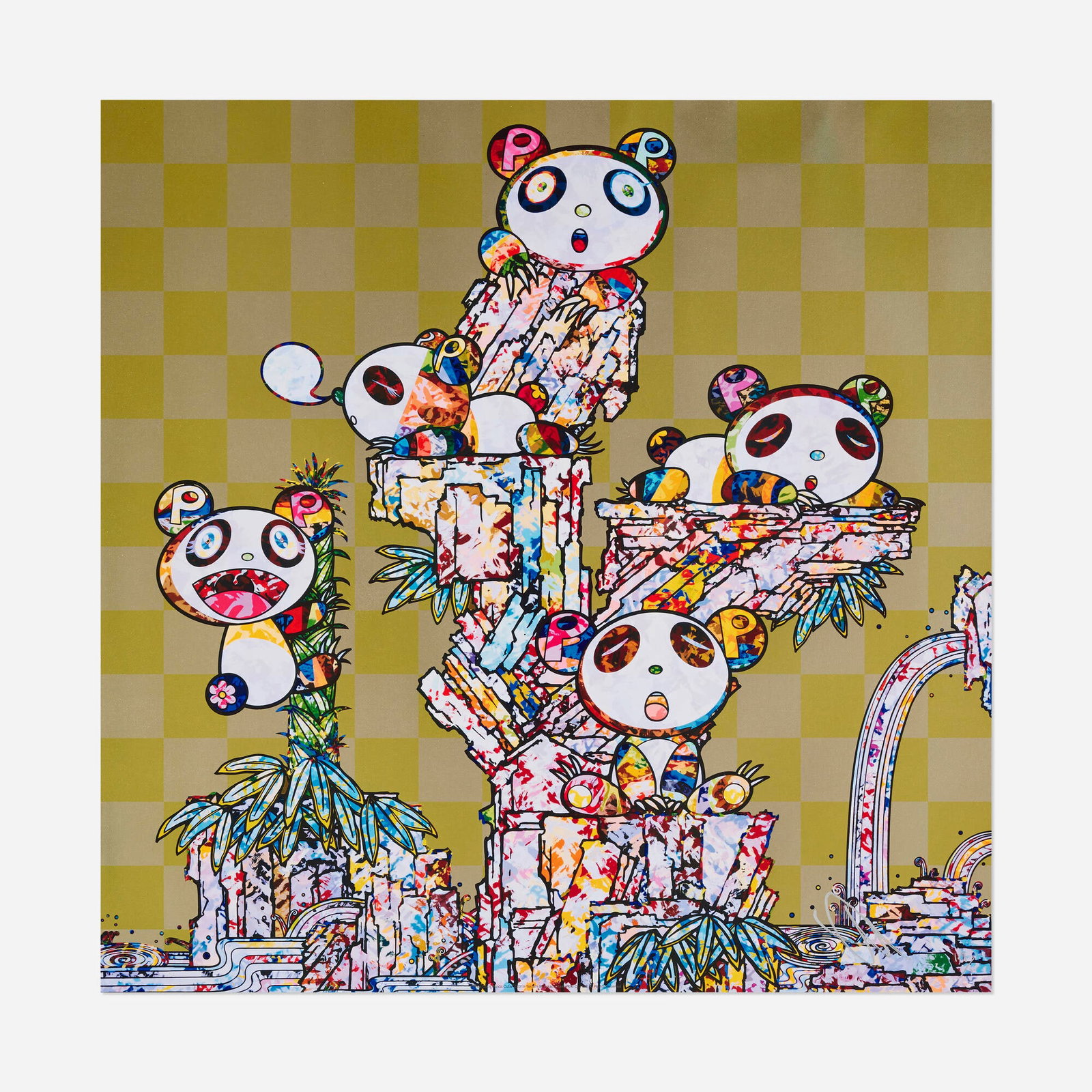 Takashi Murakami, Panda Cubs Panda Cubs: Takashi Murakami Panda Cubs Panda Cubs 2019 offset lithograph in colors 19.625 h x 19.625 w in (50 x 50 cm) Signed and numbered to lower right 'Takashi Murakami 129/300'. This work is number 129 from 