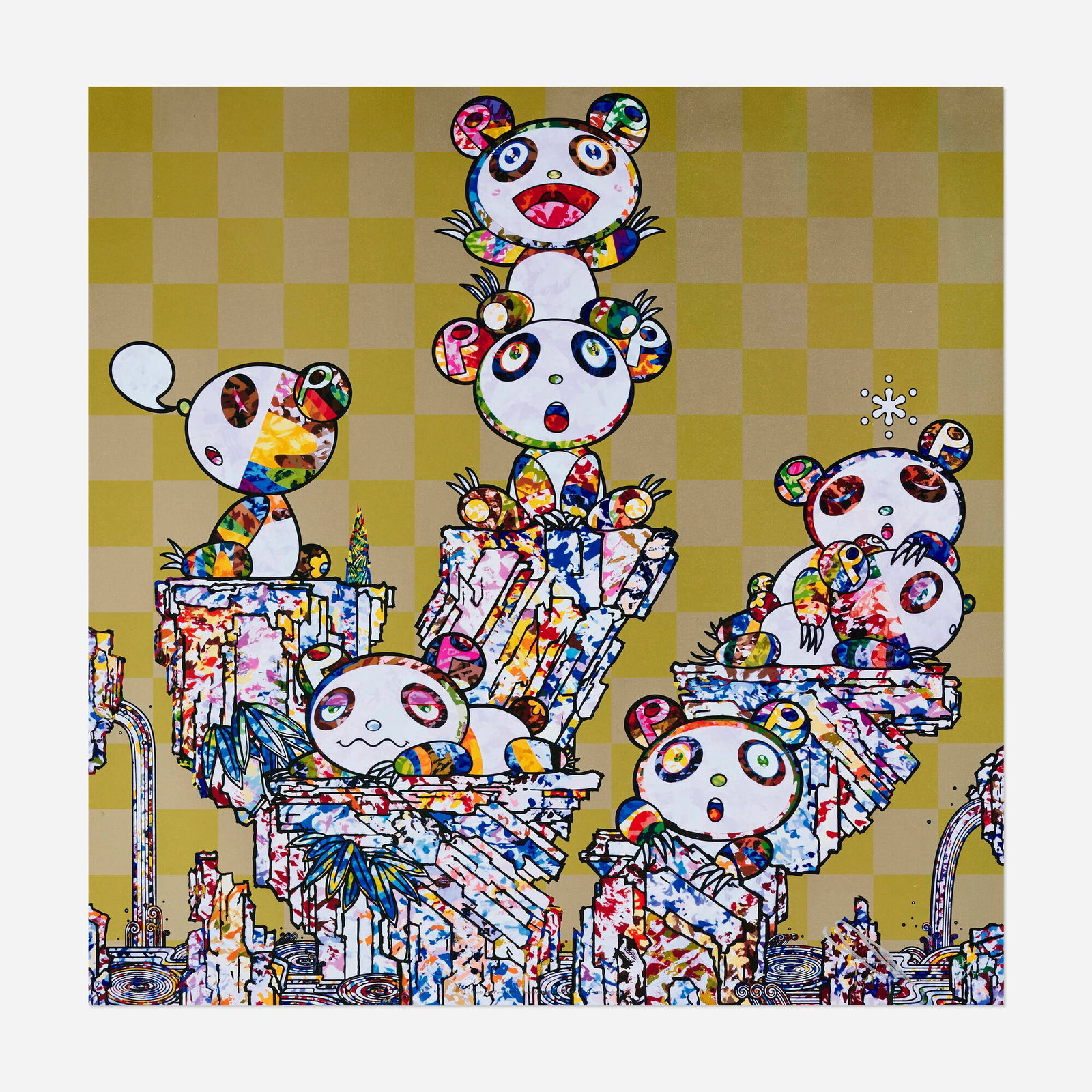Takashi Murakami, Panda Cubs Pandas: Takashi Murakami Panda Cubs Pandas 2019 offset lithograph in colors 19.625 h x 19.625 w in (50 x 50 cm) Signed and numbered to lower right 'Takashi Murakami 128/300'. This work is number 128