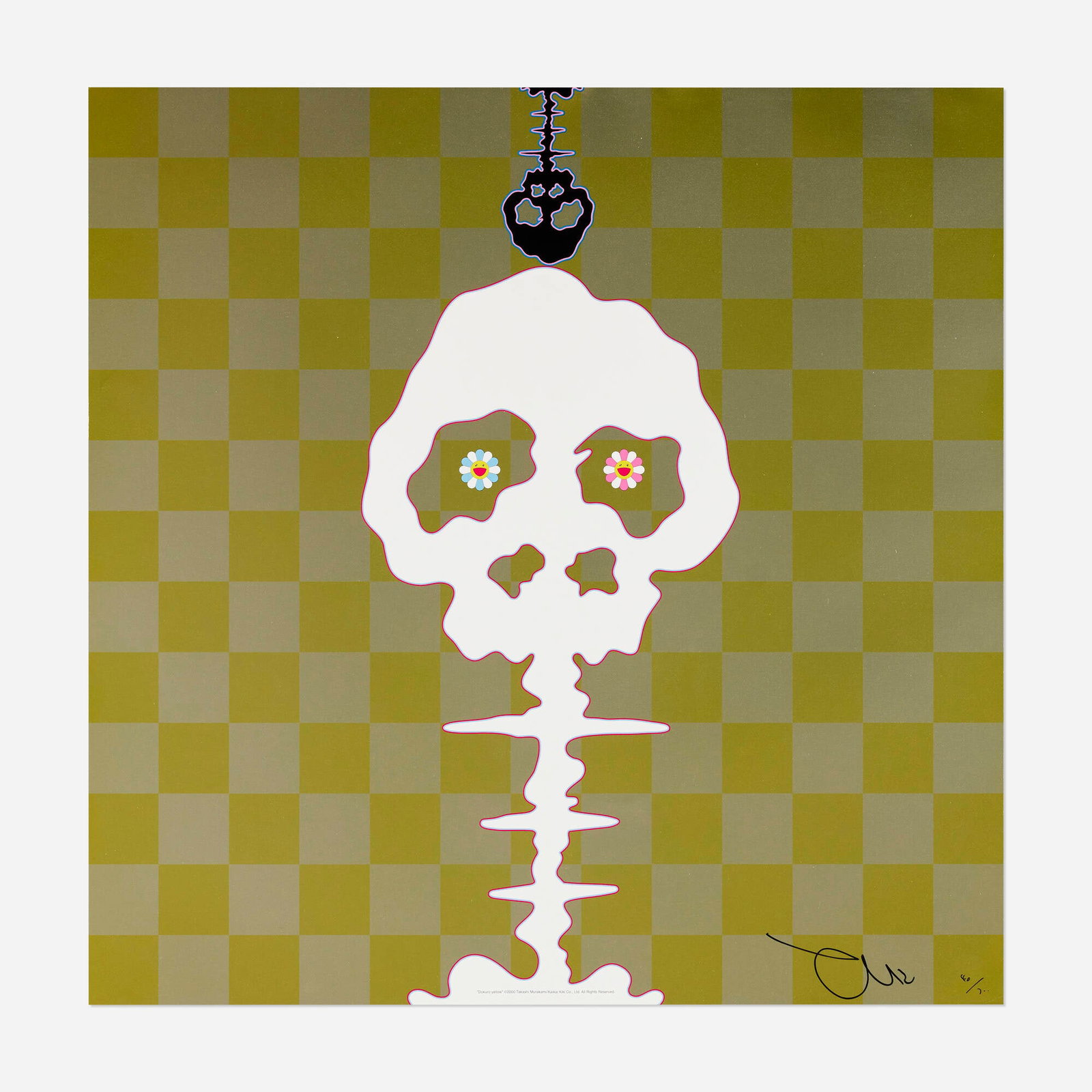 Takashi Murakami, Dokuro Yellow: Takashi Murakami Dokuro Yellow 2000 offset lithograph in colors 19.625 h x 19.625 w in (50 x 50 cm) Signed and numbered to lower right 'Takashi Murakami 40/300'. This work is number 40 from 