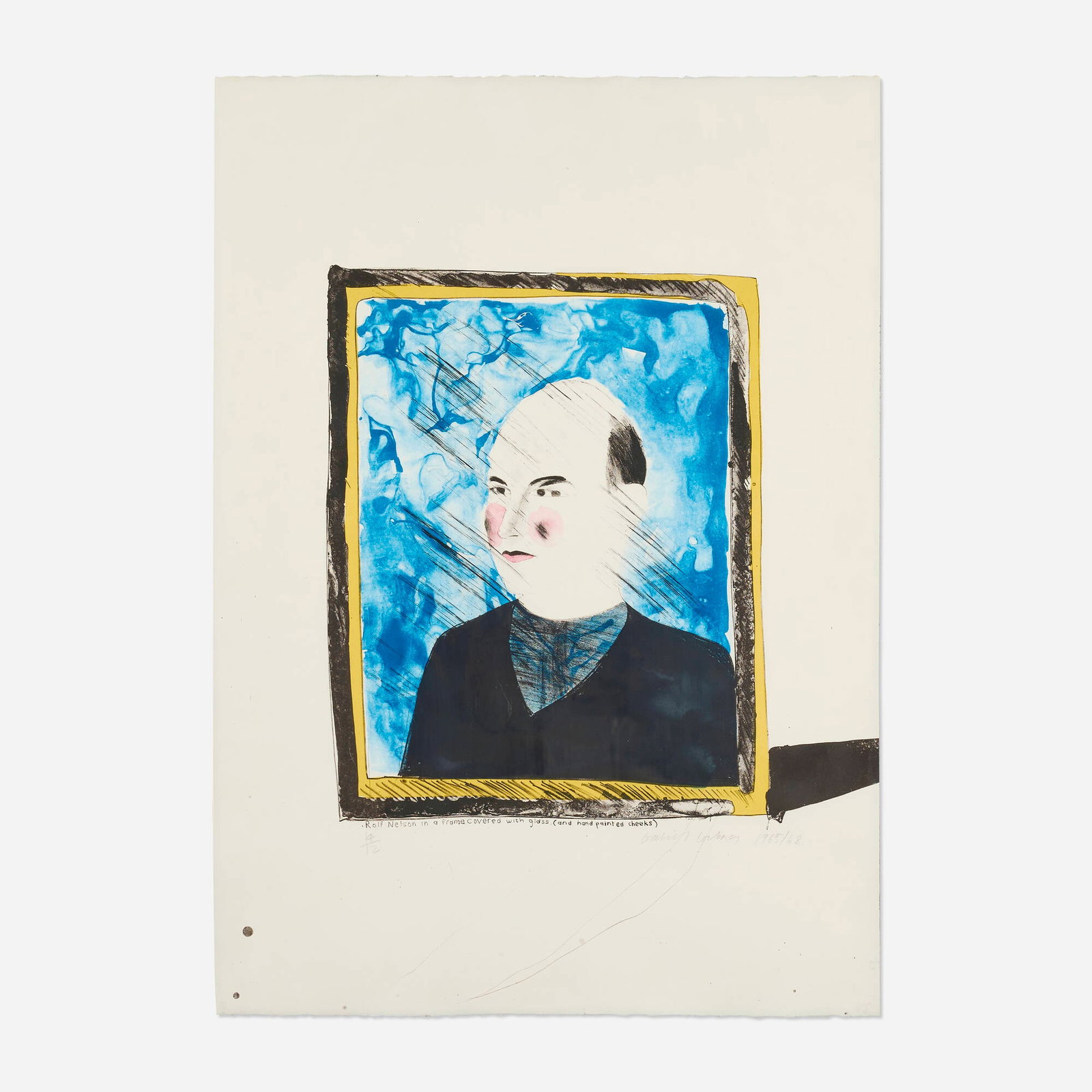 David Hockney, A Portrait of Rolf Nelson: David Hockney A Portrait of Rolf Nelson 1973 lithograph in colors with watercolor hand-additions on BFK Rives image: 24.5 h x 23.75 w in (62 x 60 cm) sheet: 41 h x 29.25 w in (104 x 74 cm) Signed,