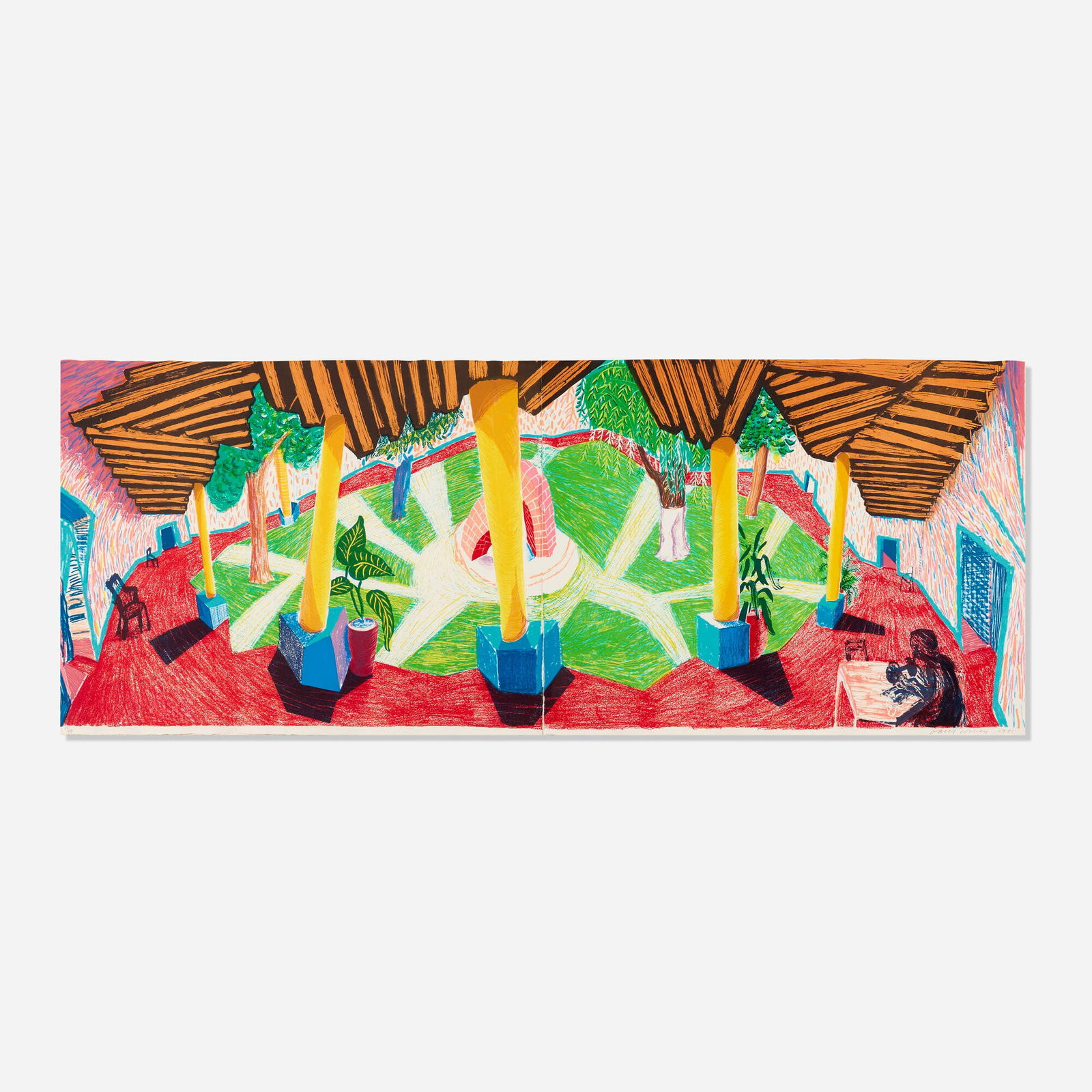 David Hockney, Hotel Acatlan: Two Weeks Later (from the Moving Focus series): David Hockney Hotel Acatlan: Two Weeks Later (from the Moving Focus series) 1985 lithograph in colors on two sheets of TGL handmade image: 28 h x 74 w in (71 x 188 cm) sheet: 28.75 h x 74 w in (73 x