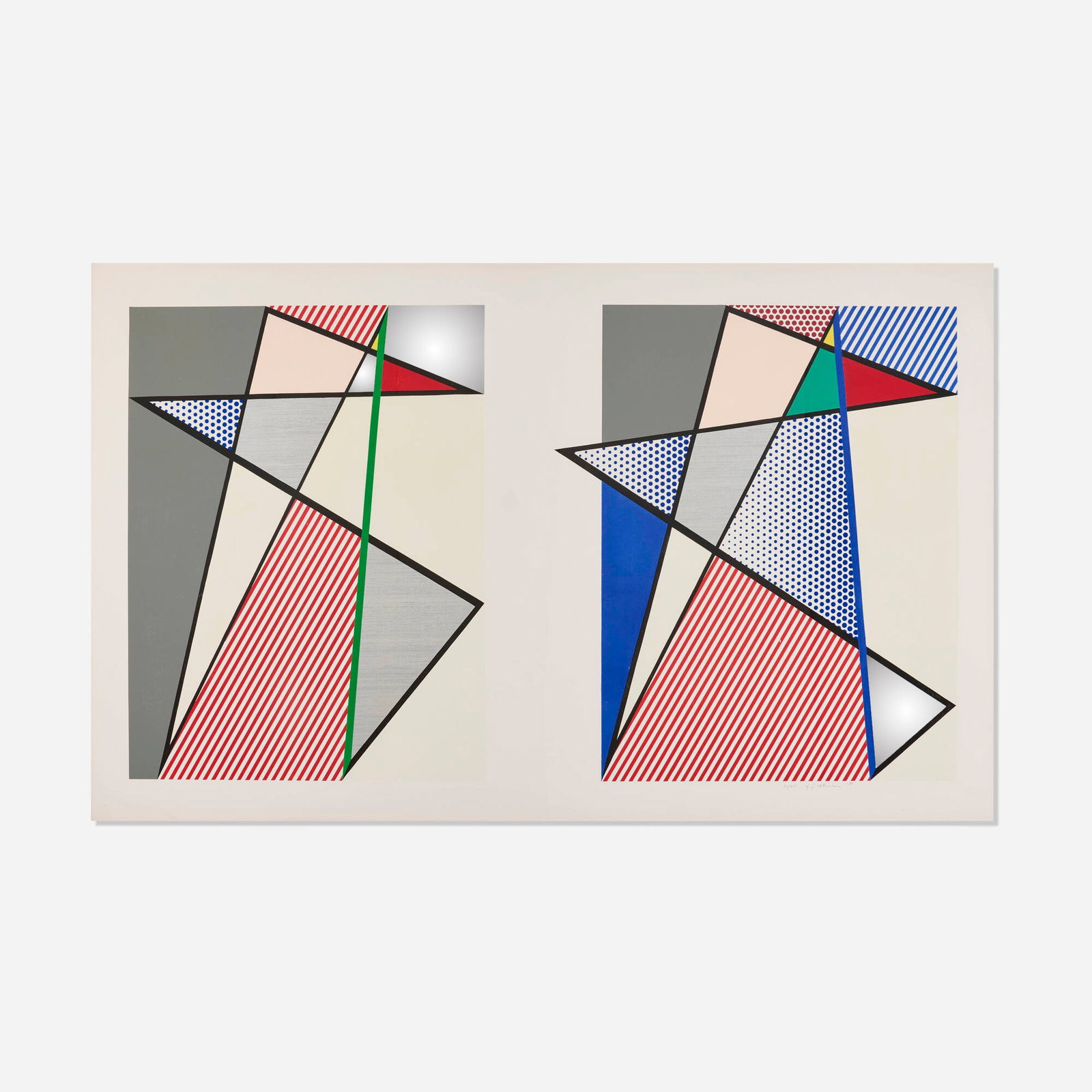 Roy Lichtenstein, Imperfect Diptych (from the Imperfect series): Roy Lichtenstein Imperfect Diptych (from the Imperfect series) 1988 collage, woodcut and screenprint in colors on Museum Board image: 47.75 h x 83.75 w in (121 x 213 cm) sheet: 57.75 h x 93.75 w in (1