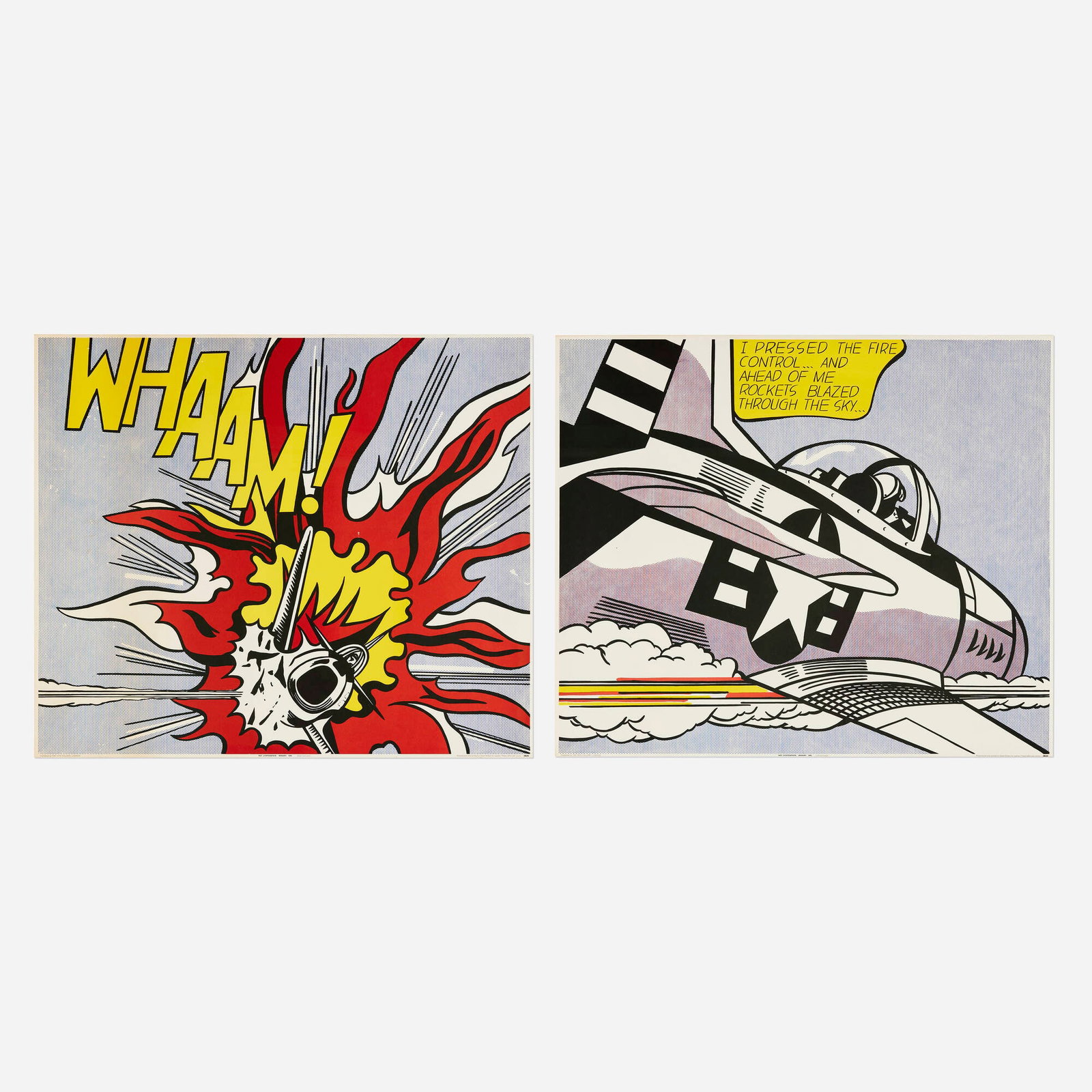 Roy Lichtenstein, Whaam! poster (diptych): Roy Lichtenstein Whaam! poster (diptych) 1967 / 1988 offset lithograph in colors image (each): 24.625 h x 29 w in (63 x 74 cm) sheet (each): 25.125 h x 29.625 w in (64 x 75 cm) overall: 25.125 h x