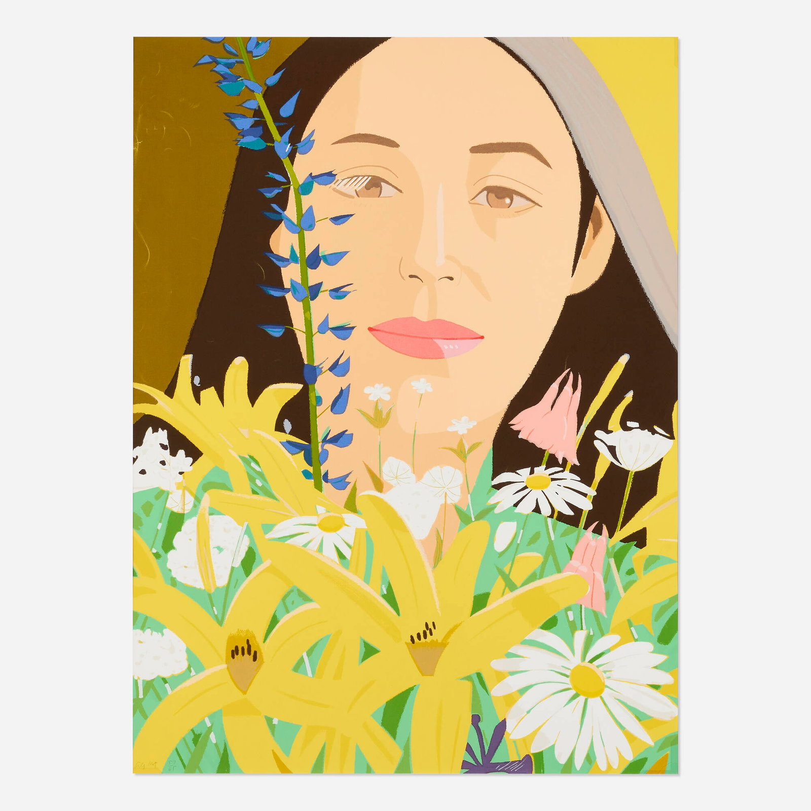 Alex Katz, Ada with Flowers: Alex Katz Ada with Flowers 1980 screenprint in colors on Grammercy wove paper 48 h x 36 w in (122 x 91 cm) Signed and numbered to lower edge 'Alex Katz 57/65' with publisher's