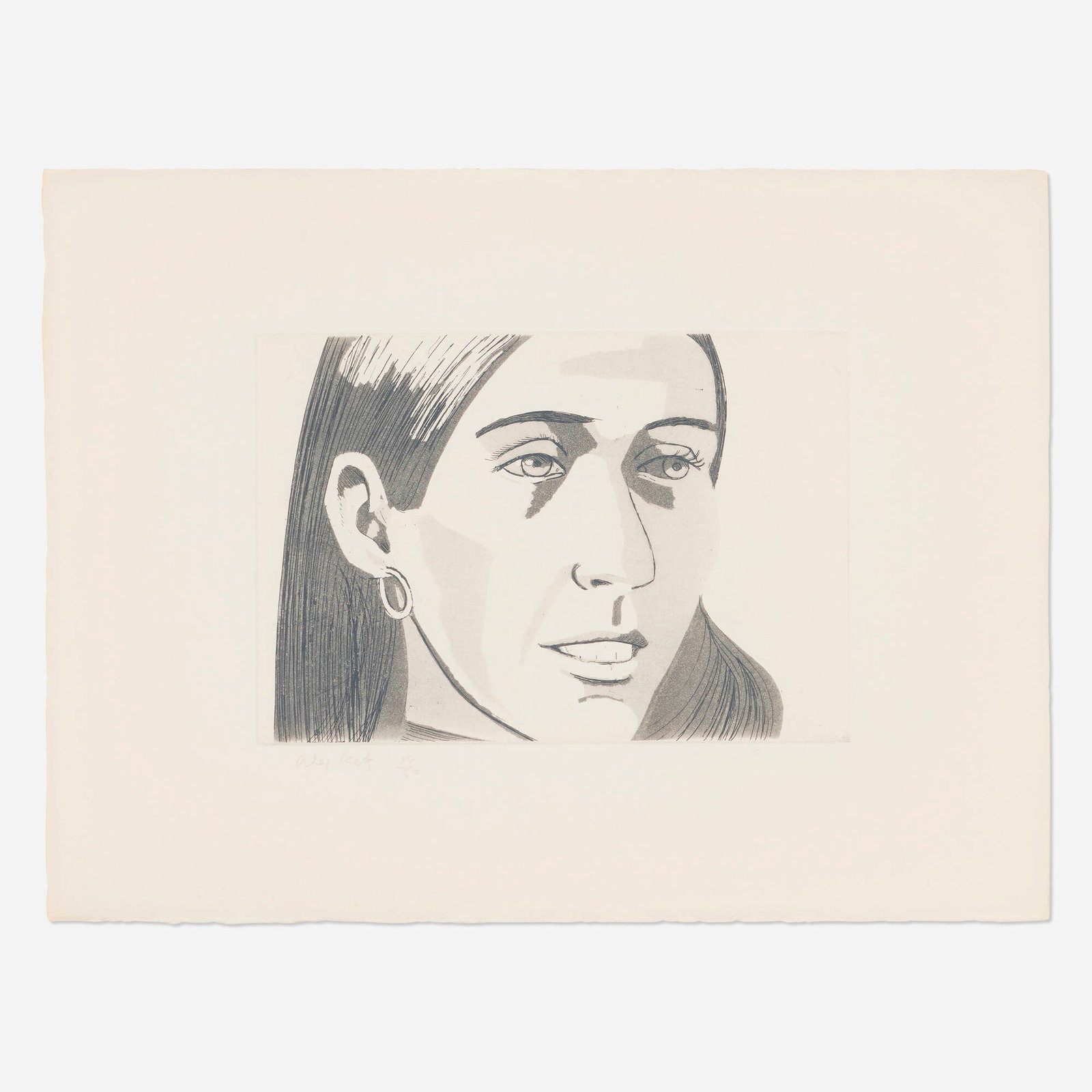Alex Katz, June (from the June Ekman's Class portfolio): Alex Katz June (from the June Ekman's Class portfolio) 1972 etching and aquatint on Arches image: 6.125 h x 8.875 w in (16 x 23 cm) sheet: 11.25 h x 15.125 w in (29 x 38 cm) Signed and numbered to