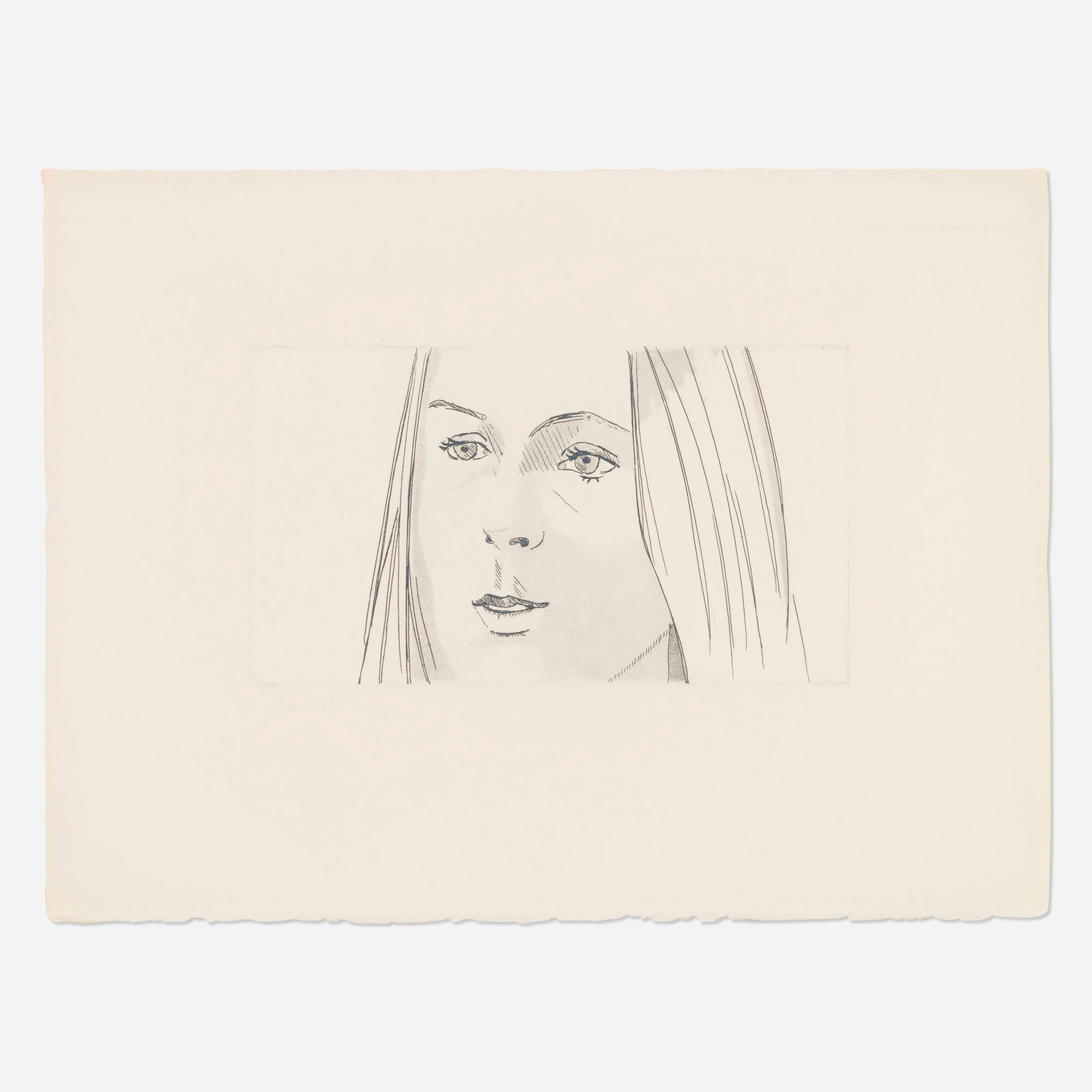 Alex Katz, Harmony (from the June Ekman's Class portfolio): Alex Katz Harmony (from the June Ekman's Class portfolio) 1972 etching and aquatint on Arches image: 5 h x 9 w in (13 x 23 cm) sheet: 11 h x 15 w in (28 x 38 cm) Signed and numbered to lower left