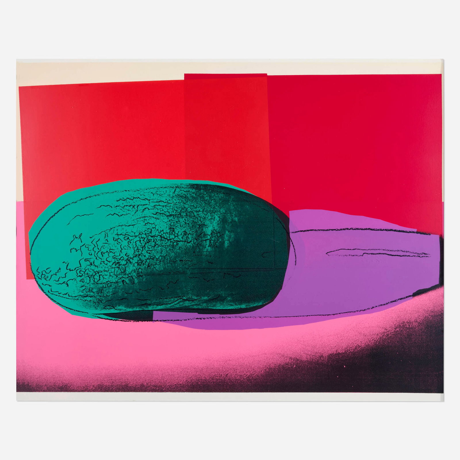 Andy Warhol, Watermelon (from the Space Fruit: Still Lifes portfolio): Andy Warhol Watermelon (from the Space Fruit: Still Lifes portfolio) 1979 screenprint in colors on Lenox Museum Board 30.5 h x 40 w in (77 x 102 cm) 32.25 h x 40.125 w in (82 x 102 cm) Inscribed to