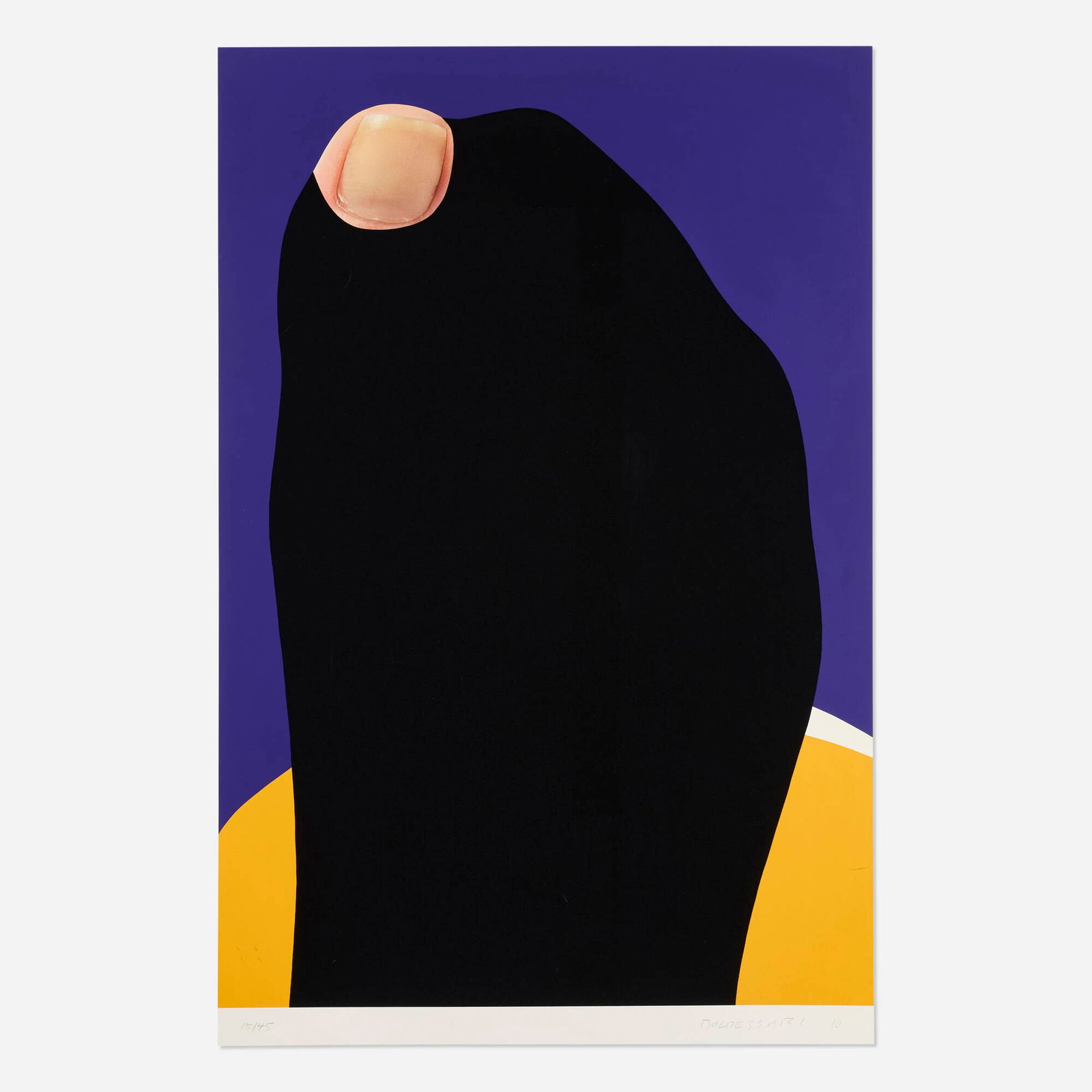 John Baldessari, Io (from the Foot and Stocking (With Big Toe Exposed) series): John Baldessari Io (from the Foot and Stocking (With Big Toe Exposed) series) 2010 screenprint in colors with fabric collage image: 47.75 h x 32.75 w in (121 x 83 cm) sheet: 49.75 h x 32.75 w in (126