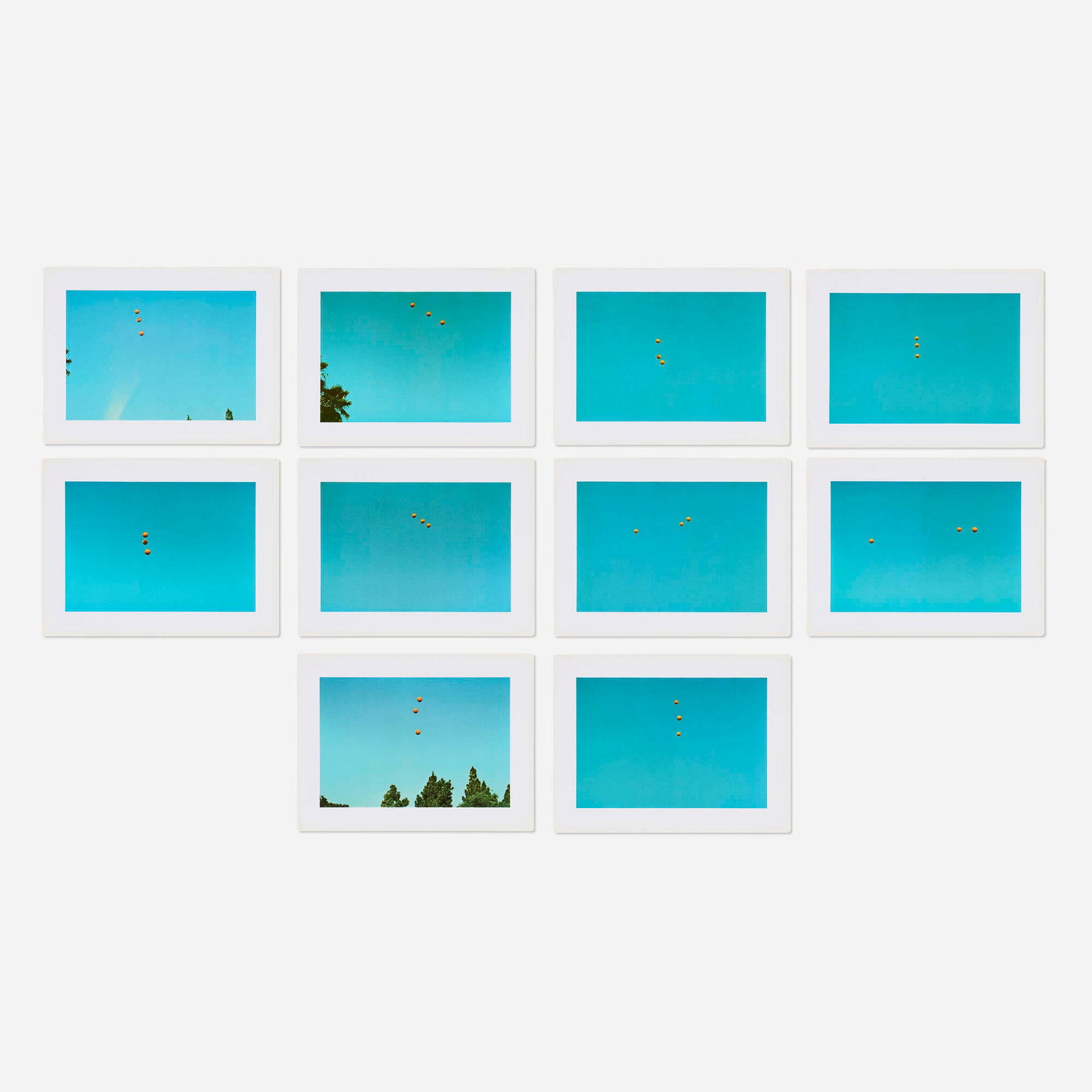 John Baldessari, Throwing Three Balls in the Air to Get a Straight Line (Best of 36 Attempts): John Baldessari Throwing Three Balls in the Air to Get a Straight Line (Best of Thirty-Six Attempts) 1973 offset lithograph in colors on coated paper image (each): 7 h x 9.125 w in (18 x 23 cm) sheet