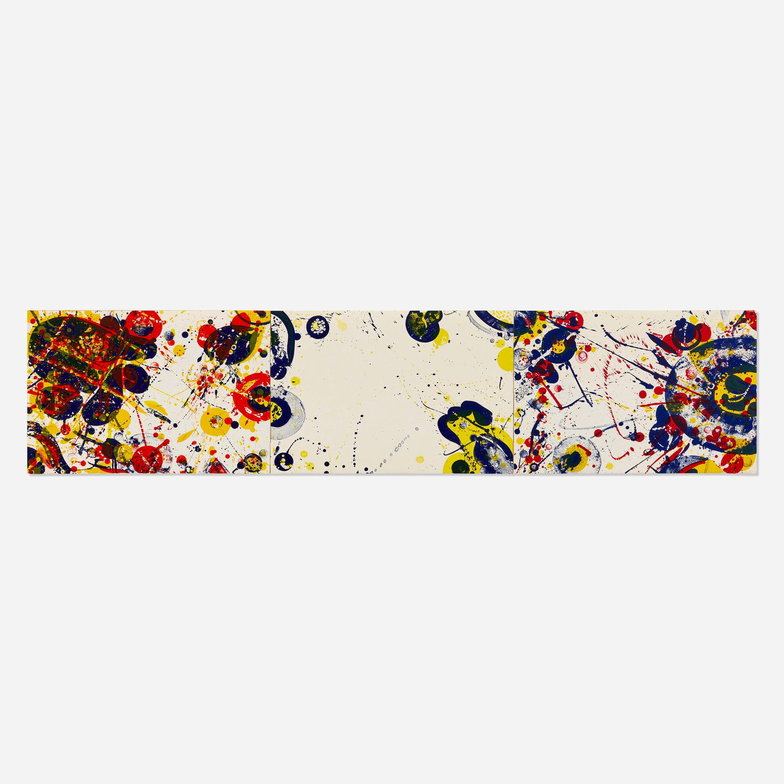 Sam Francis, An Other Set - Y (triptych) (from the Pasadena Box suite): Sam Francis An Other Set - Y (triptych) (from the Pasadena Box suite) 1964 lithograph in colors on Kochi rice paper mounted to board 15.5 h x 67.75 w x 0.5 d in (39 x 172 x 1 cm) Signed and numbered