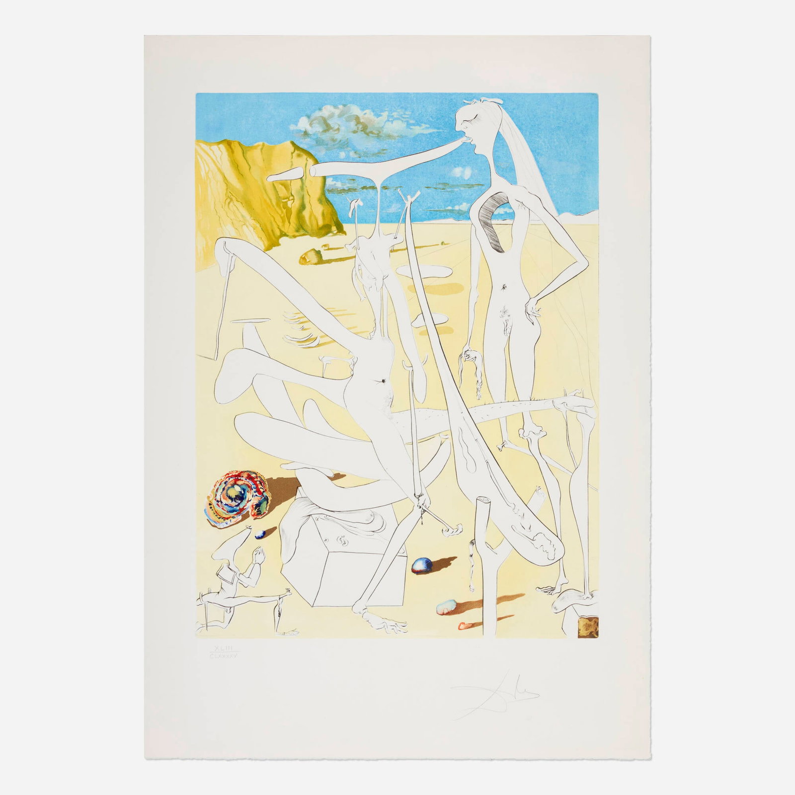 Salvador Dali, Infraterrestrials Adored by Dali at the Age of Five: Salvador Dali Infraterrestrials Adored by Dali at the Age of Five (from the Conquest of Cosmos portfolio) 1974 etching with pochoir in colors and embossing on BFK Rives image: 29.625 h x 22 w in (75