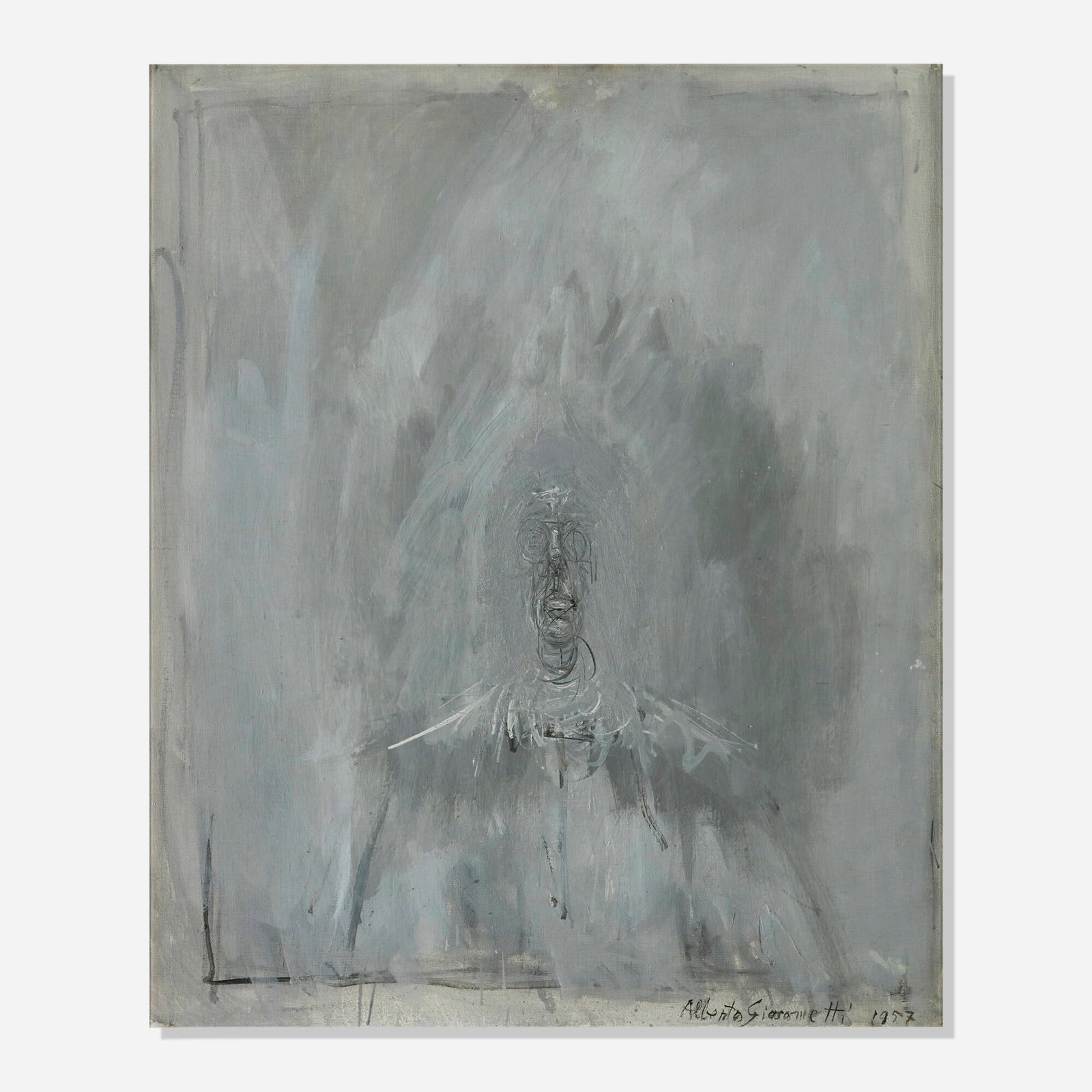 After Alberto Giacometti, Grey Figure: After Alberto Giacometti Grey Figure 2016 giclee print face-mounted to Diasec and mounted on aluminum composite panel 25.625 h x 21.25 w in (65 x 54 cm) Numbered to verso '478/500' with