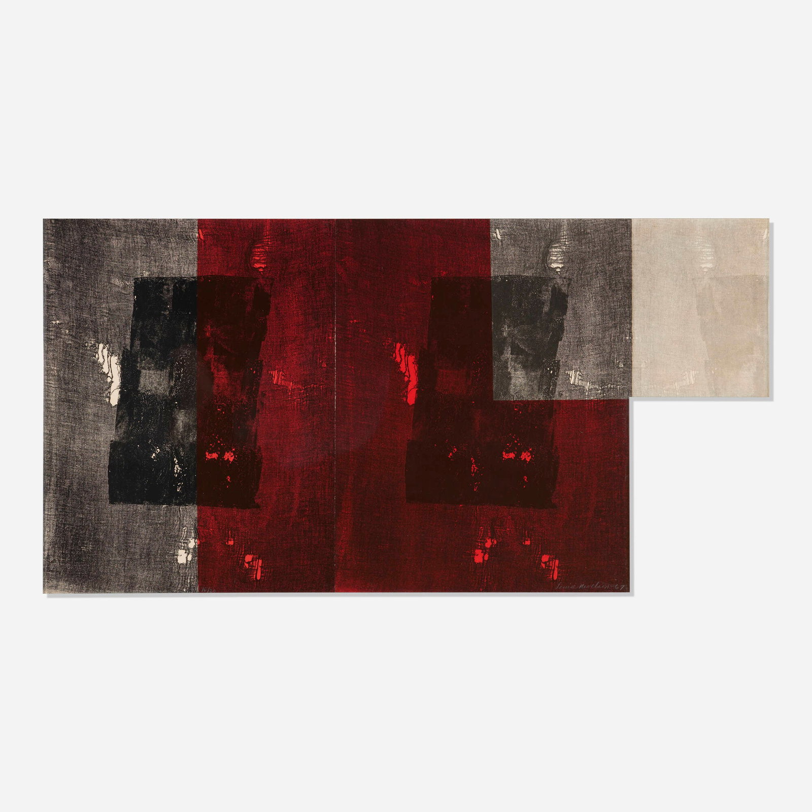 Louise Nevelson, Double Imagery (2173-2173A): Louise Nevelson Double Imagery (2173-2173A) 1967 lithograph in colors sight: 21.5 h x 41.25 w in (55 x 105 cm) Signed, dated and numbered to lower edge '16/20 Louise Nevelson 67'. This work 