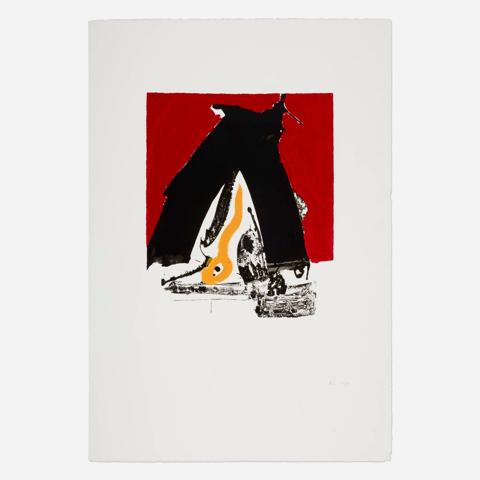 Robert Motherwell, Untitled (from the Basque suite): Robert Motherwell Untitled (from the Basque suite) 1971 lithograph in colors on J.B. Green image: 22 h x 17.375 w in (56 x 44 cm) sheet: 40.625 h x 28 w in (103 x 71 cm) Signed and numbered to lower