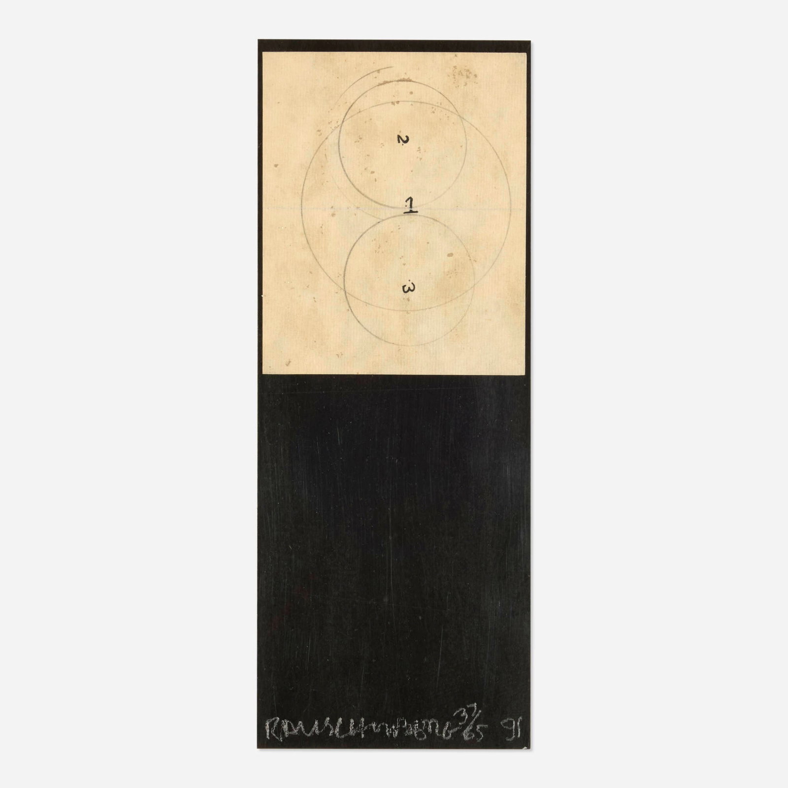 Robert Rauschenberg, Untitled (from the Shirtboards, Morocco, Italy '52 portfolio): Robert Rauschenberg Untitled (from the Shirtboards, Morocco, Italy '52 portfolio) 1991 mixed media print and collage on board 11.75 h x 4.5 w in (30 x 11 cm) Signed, dated, and numbered to lower edge