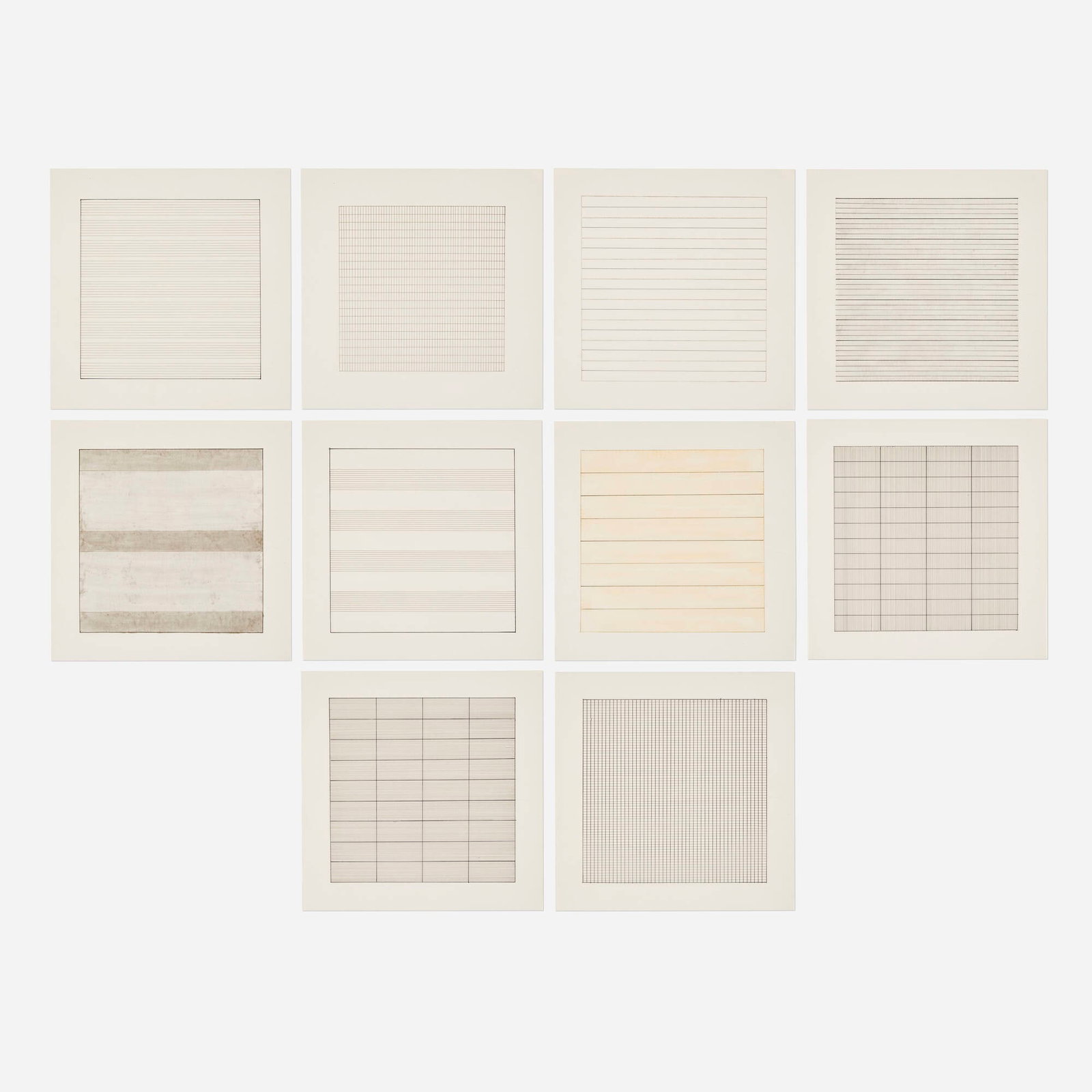 Agnes Martin, Paintings and Drawings: Stedelijk Museum Portfolio: Agnes Martin Paintings and Drawings: Stedelijk Museum Portfolio 1990 lithograph on vellum parchment, book image: 9 h x 9 w in (23 x 23 cm) sheet: 11.75 h x 11.75 w in (30 x 30 cm) This complete portfo