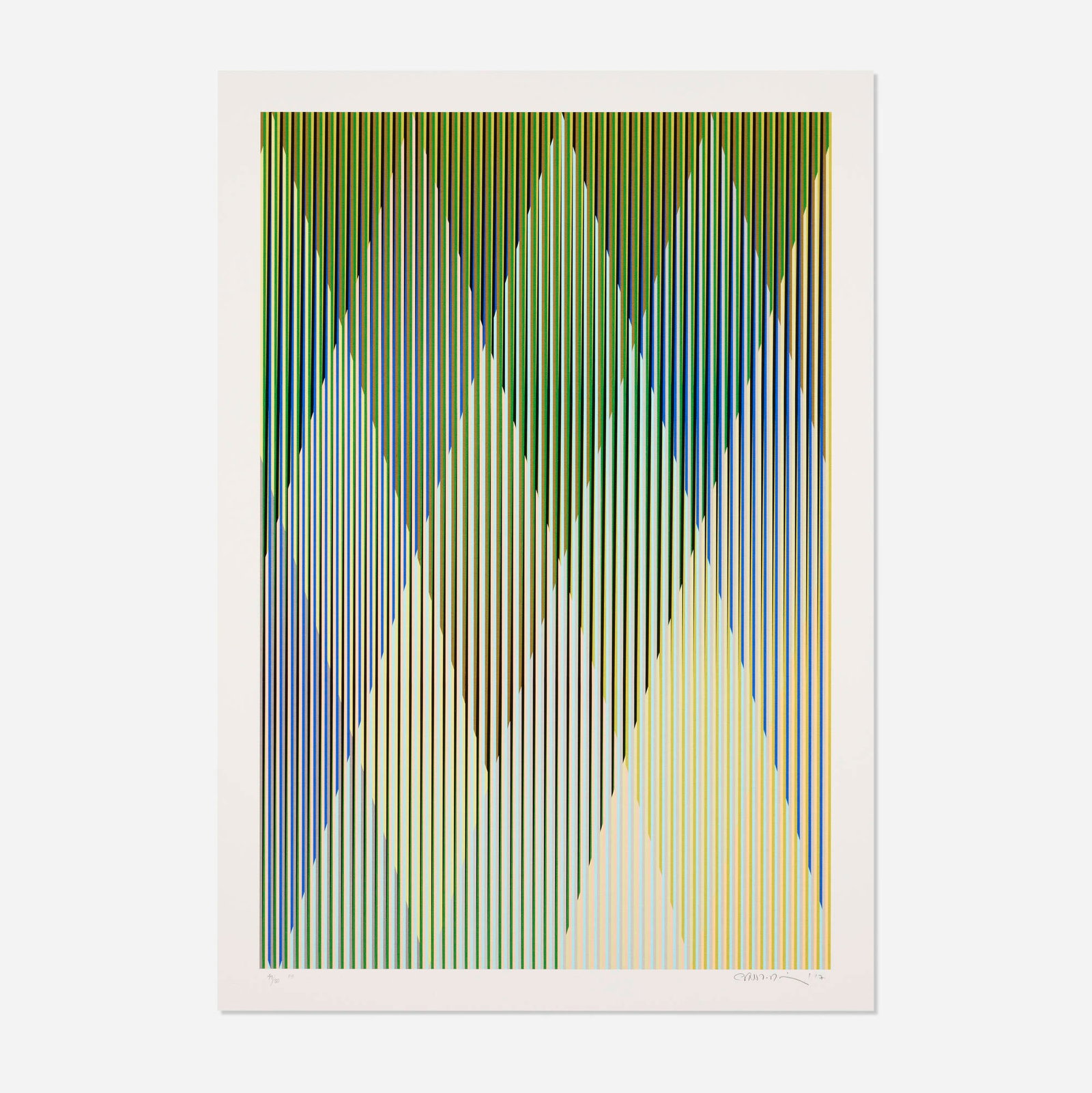Carlos Cruz-Diez, P3 (from the Colour Additive Perseus portfolio): Carlos Cruz-Diez P3 (from the Colour Additive Perseus portfolio) 2017 screenprint in colors image: 35.375 h x 23.625 w in (90 x 60 cm) sheet: 39.25 h x 27.375 w in (100 x 70 cm) Signed, titled, dated