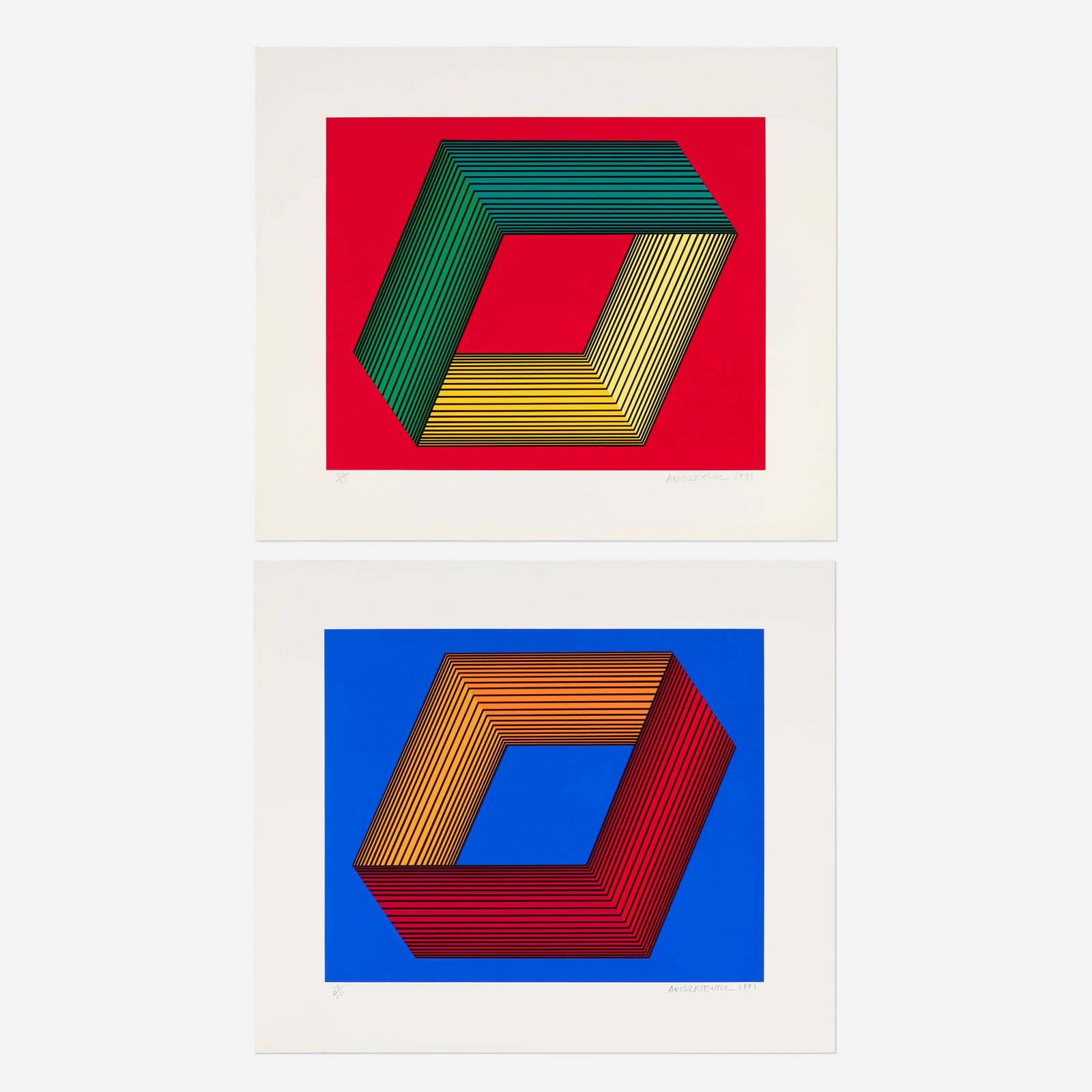 Richard Anuszkiewicz, Study Inner Yellow on Red; Study Inner Orange on Blue (two works) (1 of 2)