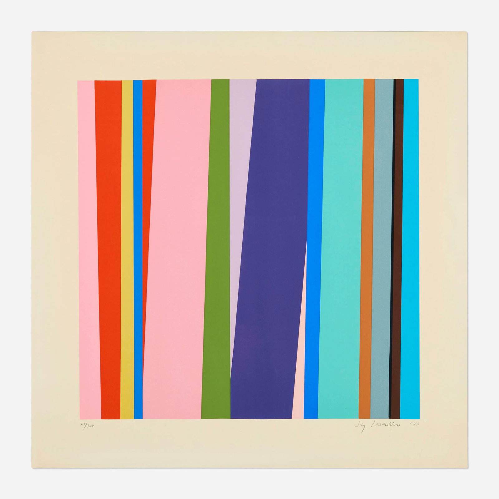 Jay Rosenblum, Untitled: Jay Rosenblum Untitled 1973 screenprint in colors image: 20 h x 20 w in (51 x 51 cm) sheet: 25.75 h x 25.75 w in (65 x 65 cm) Signed, dated, and numbered to lower edge '23/300 Jay Rosenblum