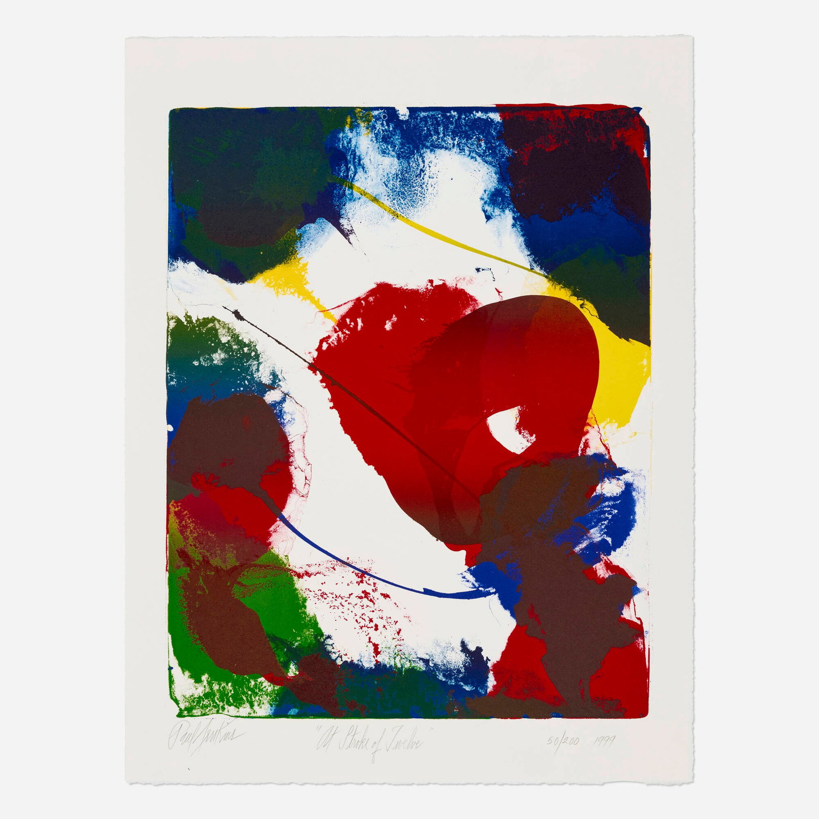 Paul Jenkins, At Stroke of Twelve: Paul Jenkins At Stroke of Twelve 1999 lithograph in colors on BFK Rives image: 21.25 h x 17 w in (54 x 43 cm) sheet: 26 h x 19.75 w in (66 x 50 cm) Signed, titled, dated, and numbered to lower edg