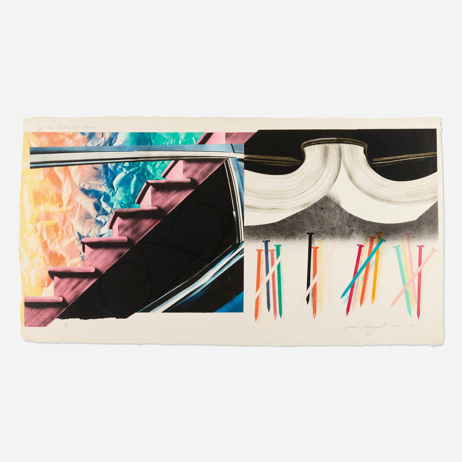 James Rosenquist, Off the Continental Divide: James Rosenquist Off the Continental Divide 1973-74 lithograph in colors on Japan handmade paper image: 37 h x 77 w in (94 x 196 cm) sheet: 42 h x 78 w in (107 x 198 cm) Signed, dated, and numbered