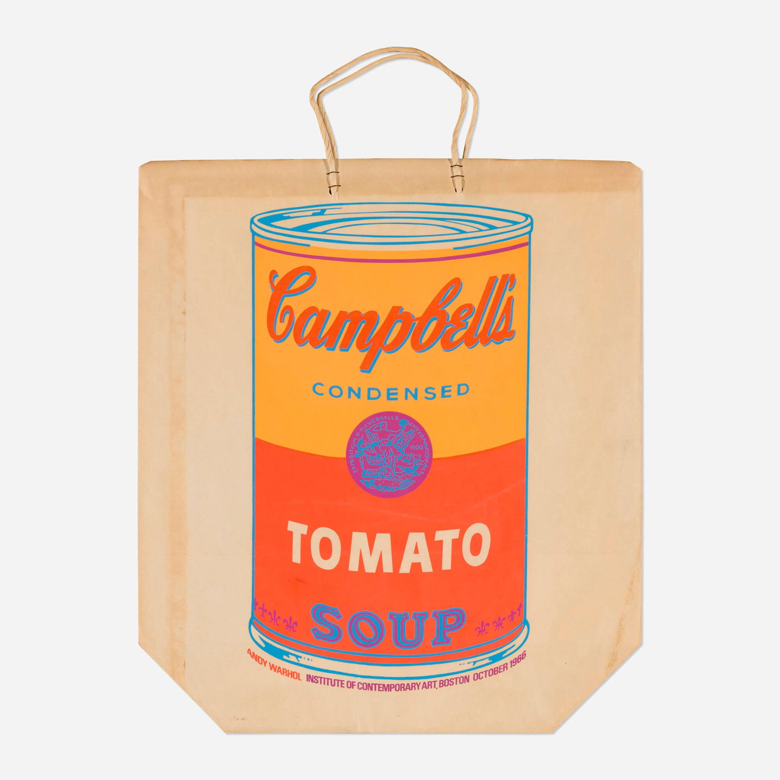 Andy Warhol, Campbell's Soup Can (Tomato): Andy Warhol Campbell's Soup Can (Tomato) 1966 screenprint in colors on paper bag image: 16.5 h x 9.5 w in (42 x 24 cm) paper bag: 22.5 h x 17 w in (57 x 43 cm) This work is from the edition of