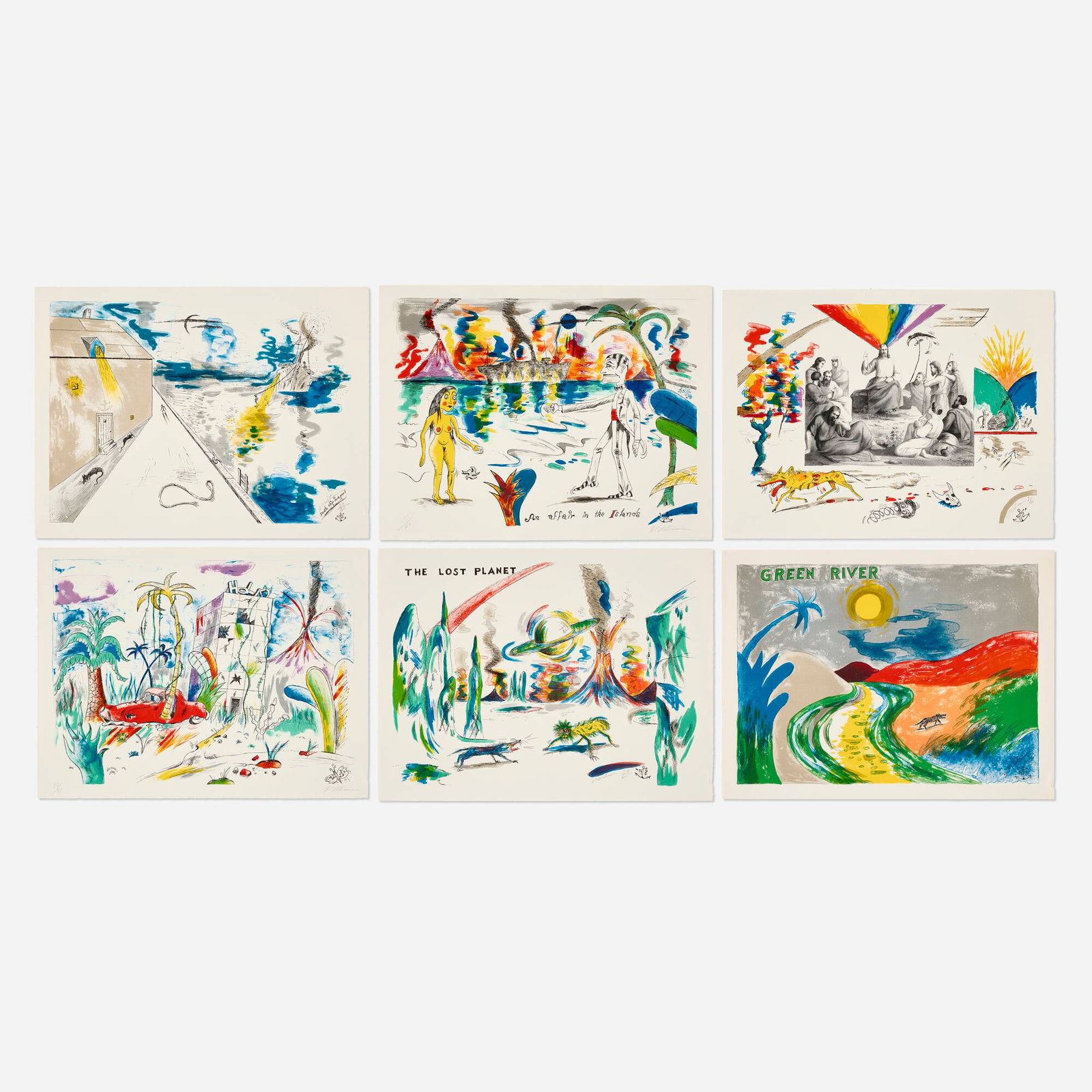 H.C. Westermann, Six Lithographs: H.C. Westermann Six Lithographs 1972 lithograph in colors on BFK Rives image (each): 21.75 h x 30 w in (55 x 76 cm) sheet (each): 25 h x 33 w in (63 x 84 cm) Signed and numbered to lower edge of each