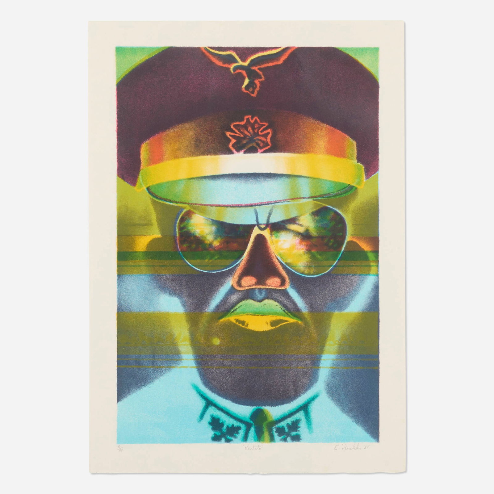 Ed Paschke, Kontato: Ed Paschke Kontato 1984 lithograph in colors image: 30 h x 20 w in (76 x 51 cm) sheet: 34 h x 24 w in (86 x 61 cm) Signed, titled, dated, and numbered to lower edge '13/45 Kontato E. Paschke 