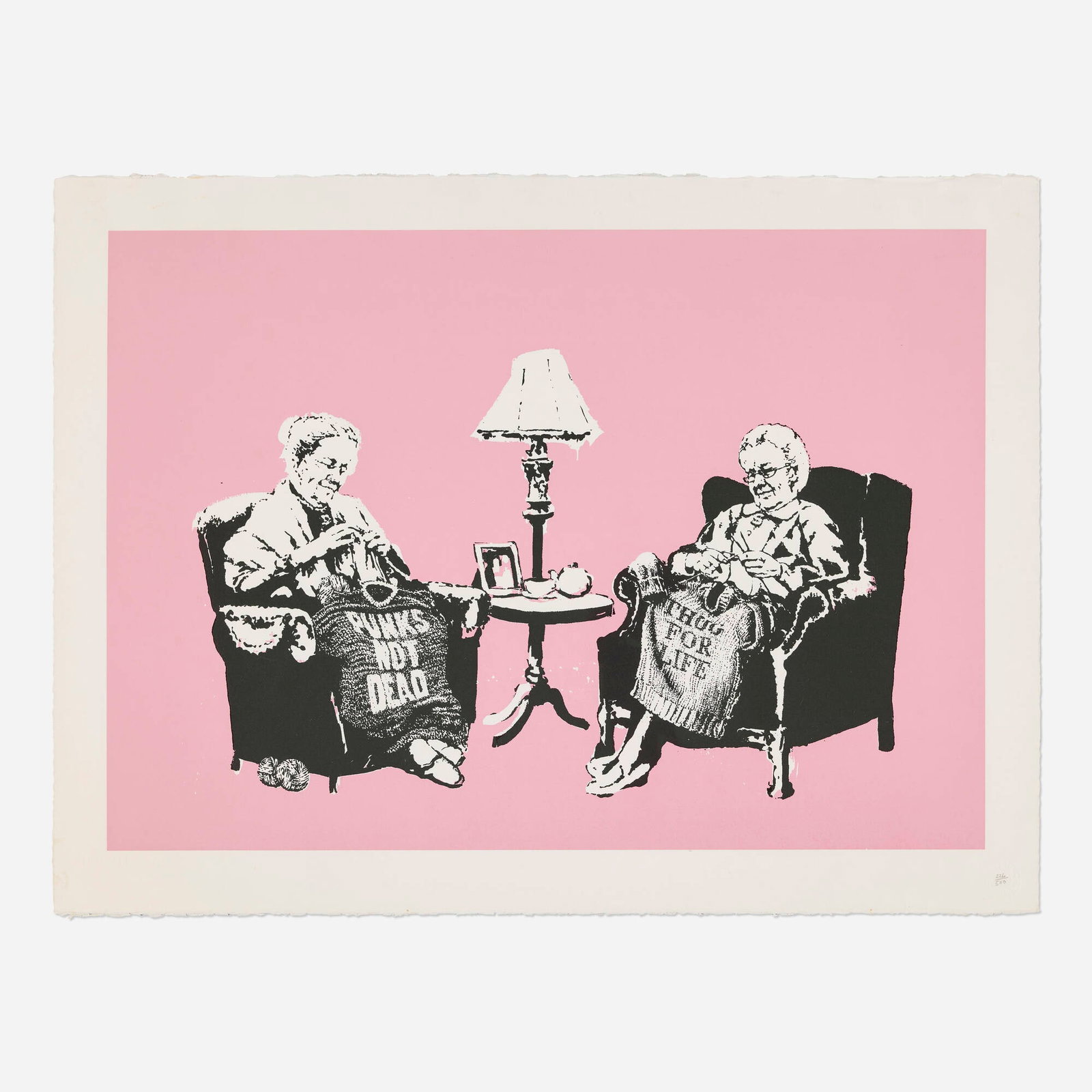 Banksy, Grannies: Banksy Grannies 2006 screenprint in colors on Arches 88 image: 18.875 h x 26.75 w in (48 x 68 cm) sheet: 22.5 h x 30.125 w in (57 x 77 cm) Numbered to lower right '226/500' with