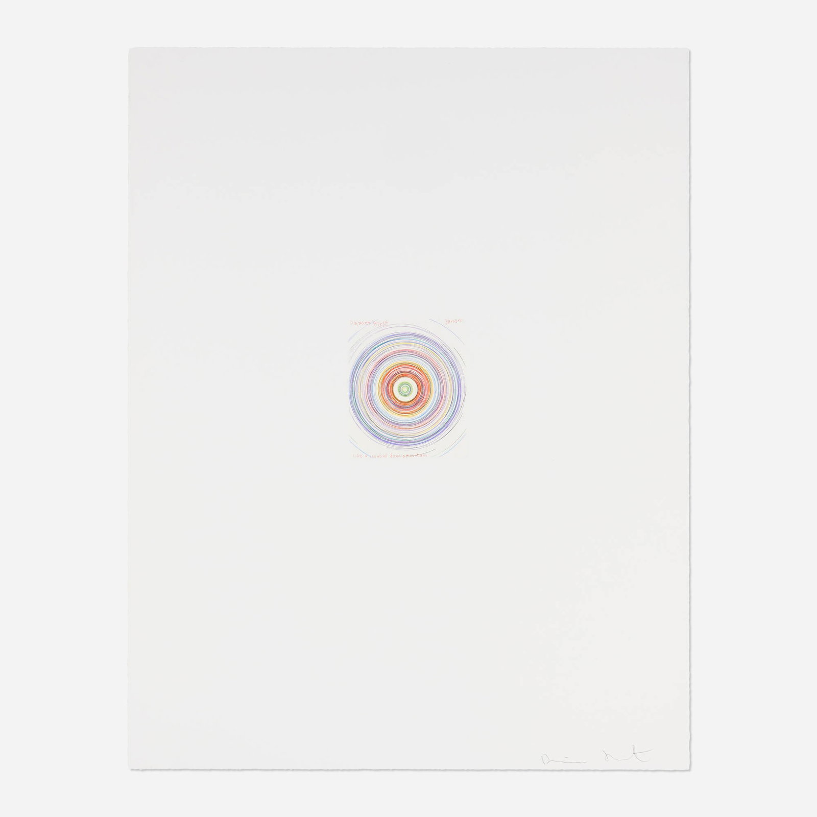 Damien Hirst, Like a snowball down a mountain (from the In a Spin, the Action of the World?): Damien Hirst Like a snowball down a mountain (from the In a Spin, the Action of the World on Things, Volume I portfolio) 2002 etching in colors image: 7 h x 6 w in (18 x 15 cm) sheet: 35.875 h x 28 w