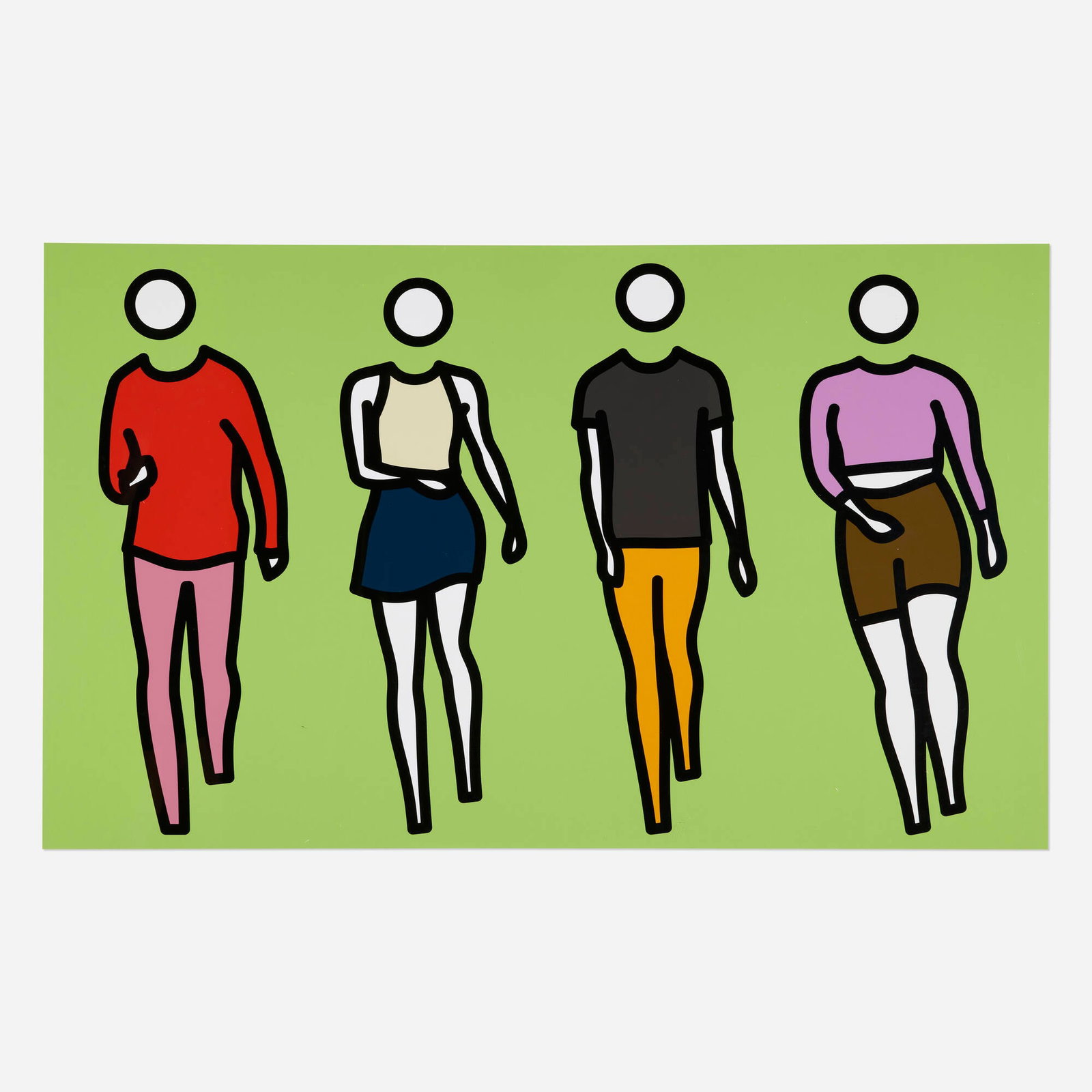 Julian Opie, Dance, Synced: Dance 2: Julian Opie Dance, Synced: Dance 2 2024 screenprint in colors on museum board image: 33.125 h x 54.75 w in (84 x 139 cm) sheet (sight): 37.25 h x 59 w in (95 x 150 cm) Signed and numbered to verso