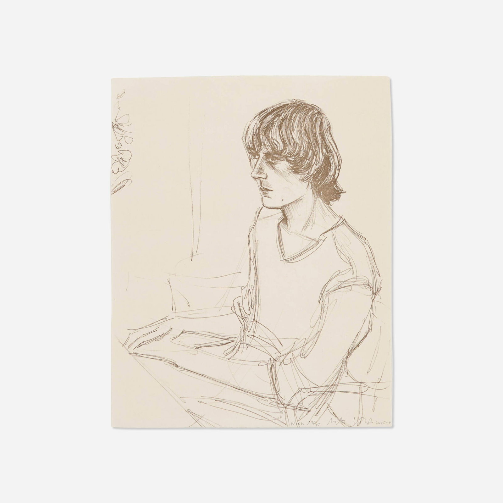Elizabeth Peyton, Nick: Elizabeth Peyton Nick 2005-07 etching 9.875 h x 7.75 w in (25 x 20 cm) Signed, titled, dated, and numbered to lower edge 'Nick 14/15 Elizabeth Peyton 2005-7'. This work is number 14 from