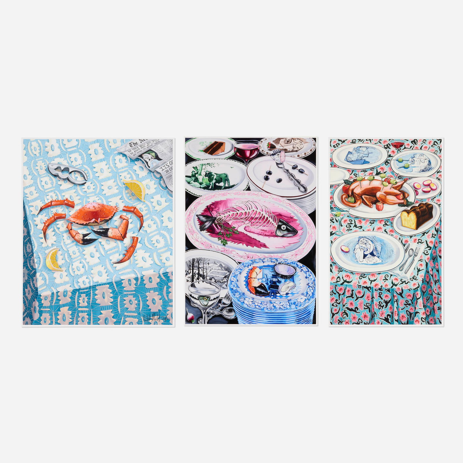 Nikki Maloof, Dismemberment; Plates; Weeping Women with Cooked Goose (three works): Nikki Maloof Dismemberment; Plates; Weeping Women with Cooked Goose (three works) 2021 archival pigment print 24 h x 19.5 w in (61 x 50 cm) 24 h x 17 w in (61 x 43 cm) 24 h x 14.75 w in (61 x 37 cm)