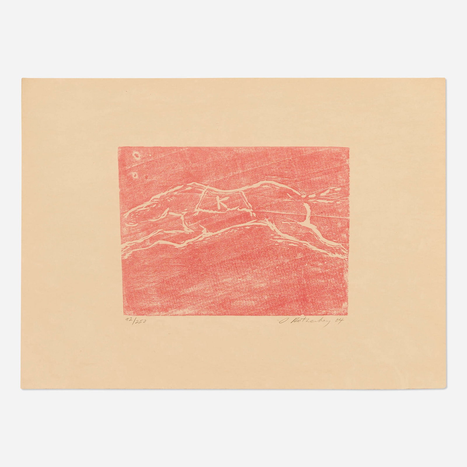 Susan Rothenberg, K: Susan Rothenberg K 2004 lithograph in color image: 6.75 h x 9.25 w in (17 x 23 cm) sheet: 12.75 h x 17.5 w in (32 x 44 cm) Signed, dated, and numbered to lower edge '92/250 S. Rothenberg