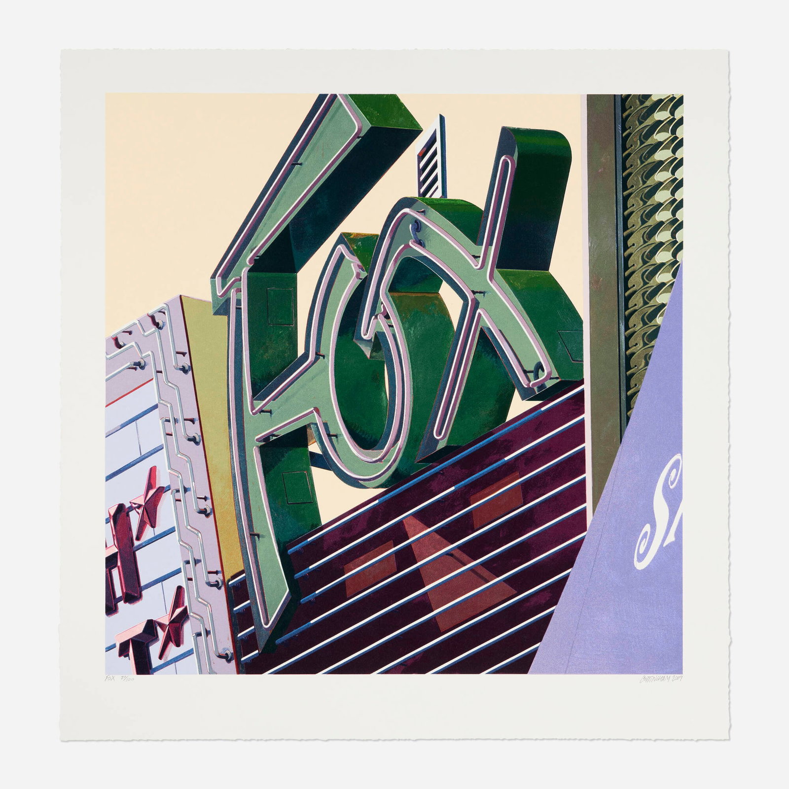 Robert Cottingham, Fox (from the American Signs portfolio): Robert Cottingham Fox (from the American Signs portfolio) 2009 screenprint in colors image: 32 h x 32 w in (81 x 81 cm) sheet: 38 h x 37 w in (97 x 94 cm) Signed, titled, dated and numbered to lower