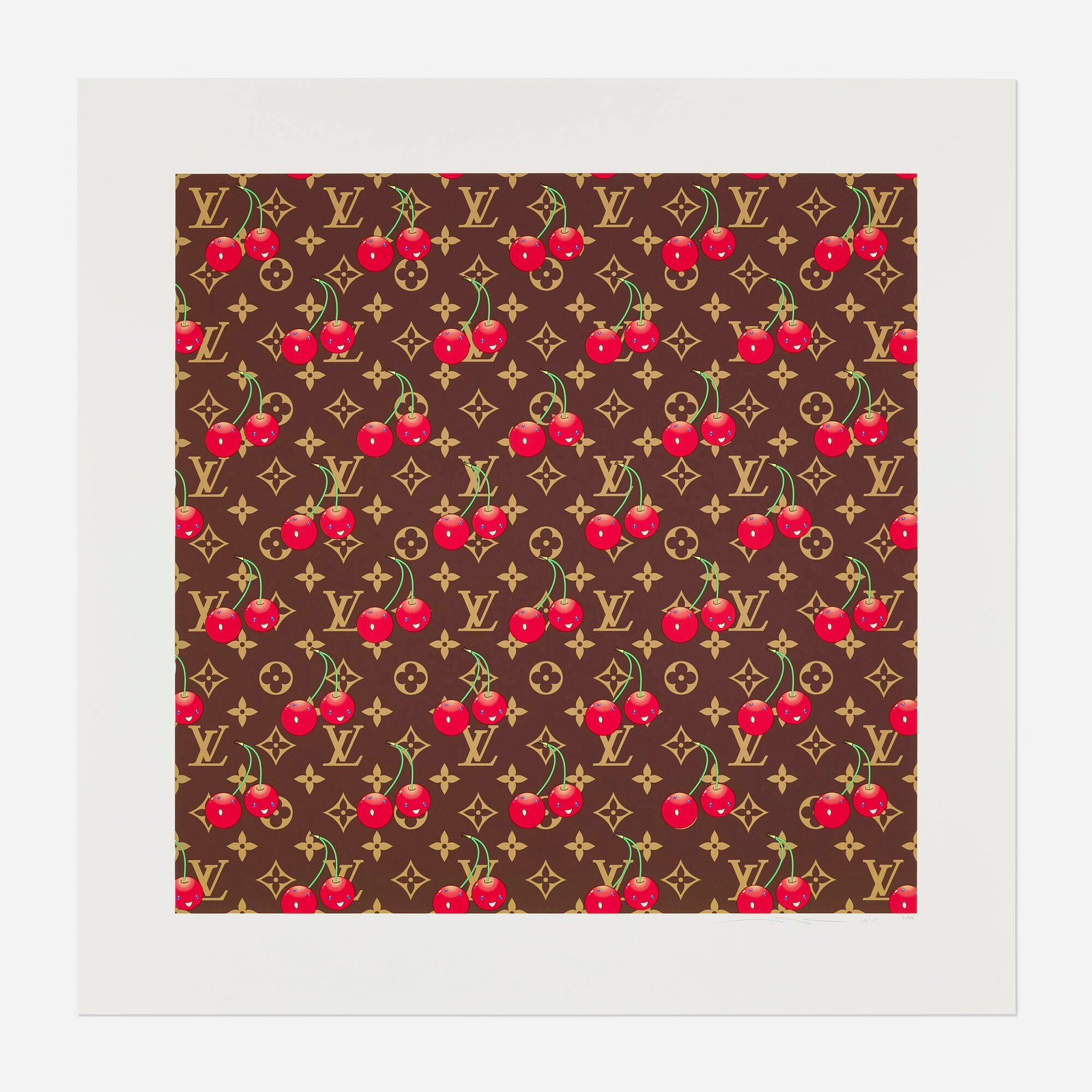 Takashi Murakami, LV Cherry Brown: Takashi Murakami LV Cherry Brown 2025 screenprint in colors image: 23.625 h x 23.625 w in (60 x 60 cm) sheet: 30 h x 30 w in (76 x 76 cm) Signed, numbered, and inscribed to lower edg 'Murakami