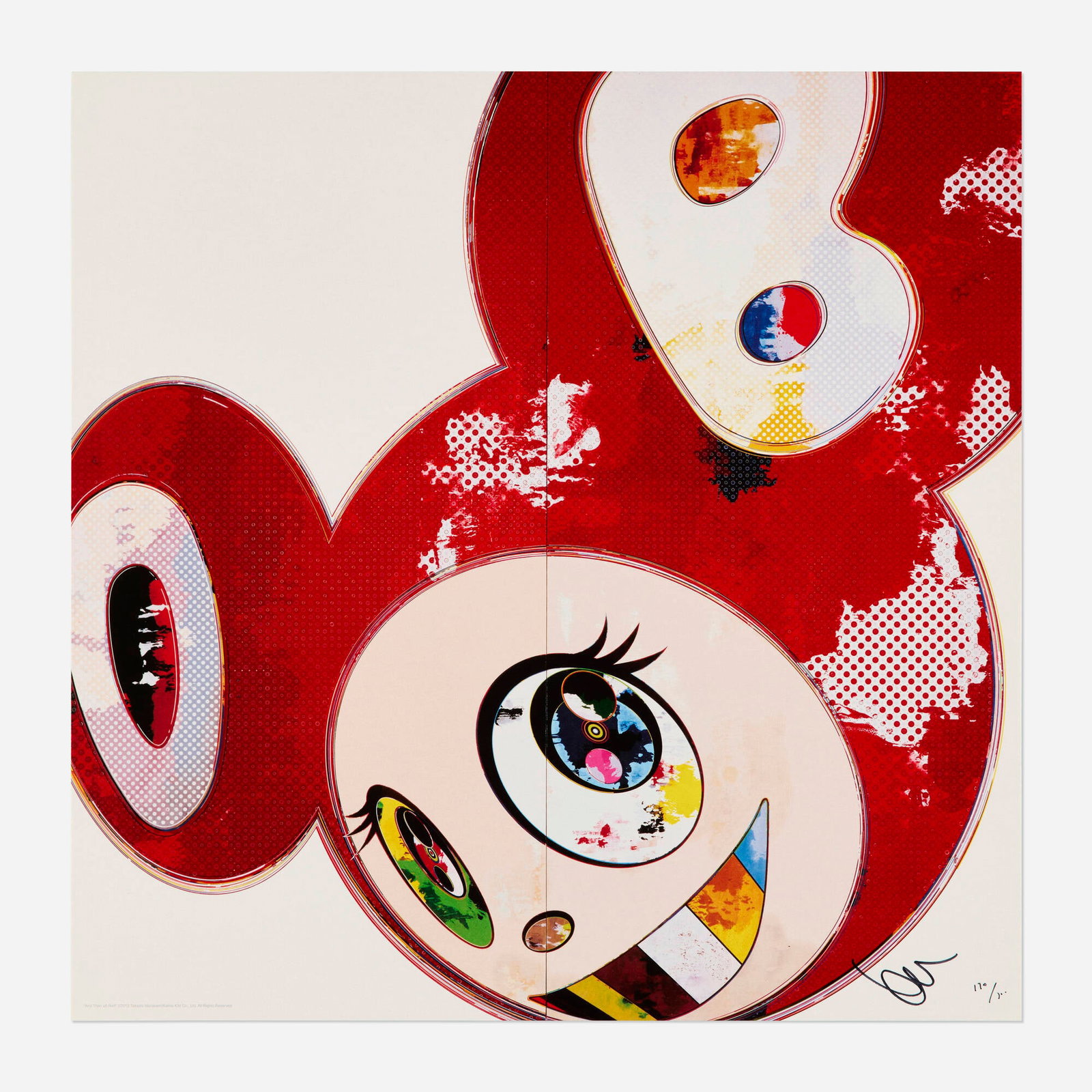 Takashi Murakami, And Then x6 Red: Takashi Murakami And Then x6 Red 2013 offset lithograph in colors 19.625 h x 19.625 w in (50 x 50 cm) Signed and numbered to lower right 'Takashi Murakami 170/300'. This work is number 170 from the