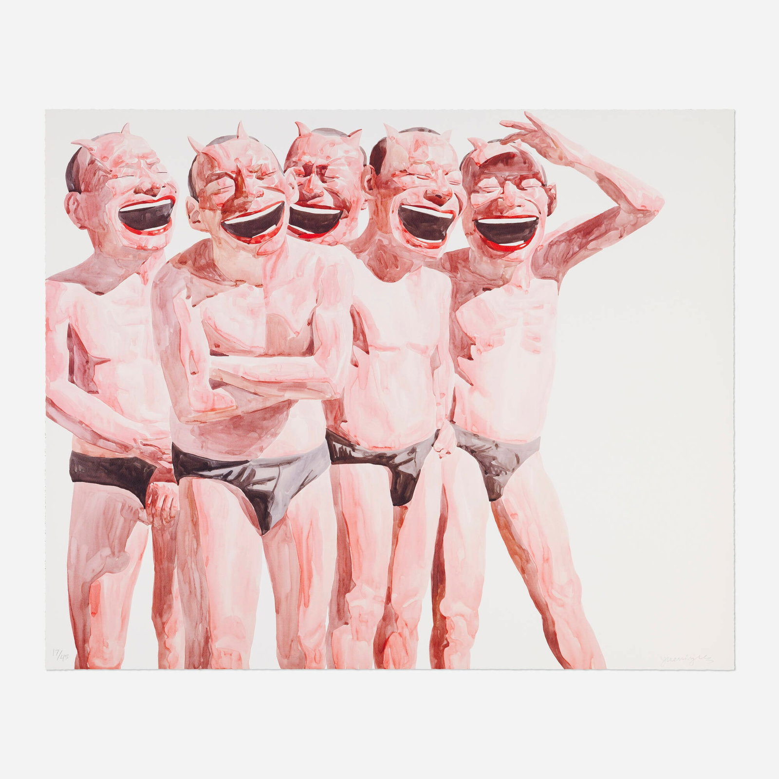 Yue Minjun, Untitled (Smile-ism No. 19): Yue Minjun Untitled (Smile-ism No. 19) 2006 lithograph in colors 35.375 h x 43.375 w in (90 x 110 cm) Signed and numbered to lower edge '17/45 Yue Minjun'. This work is number 17 from the ed