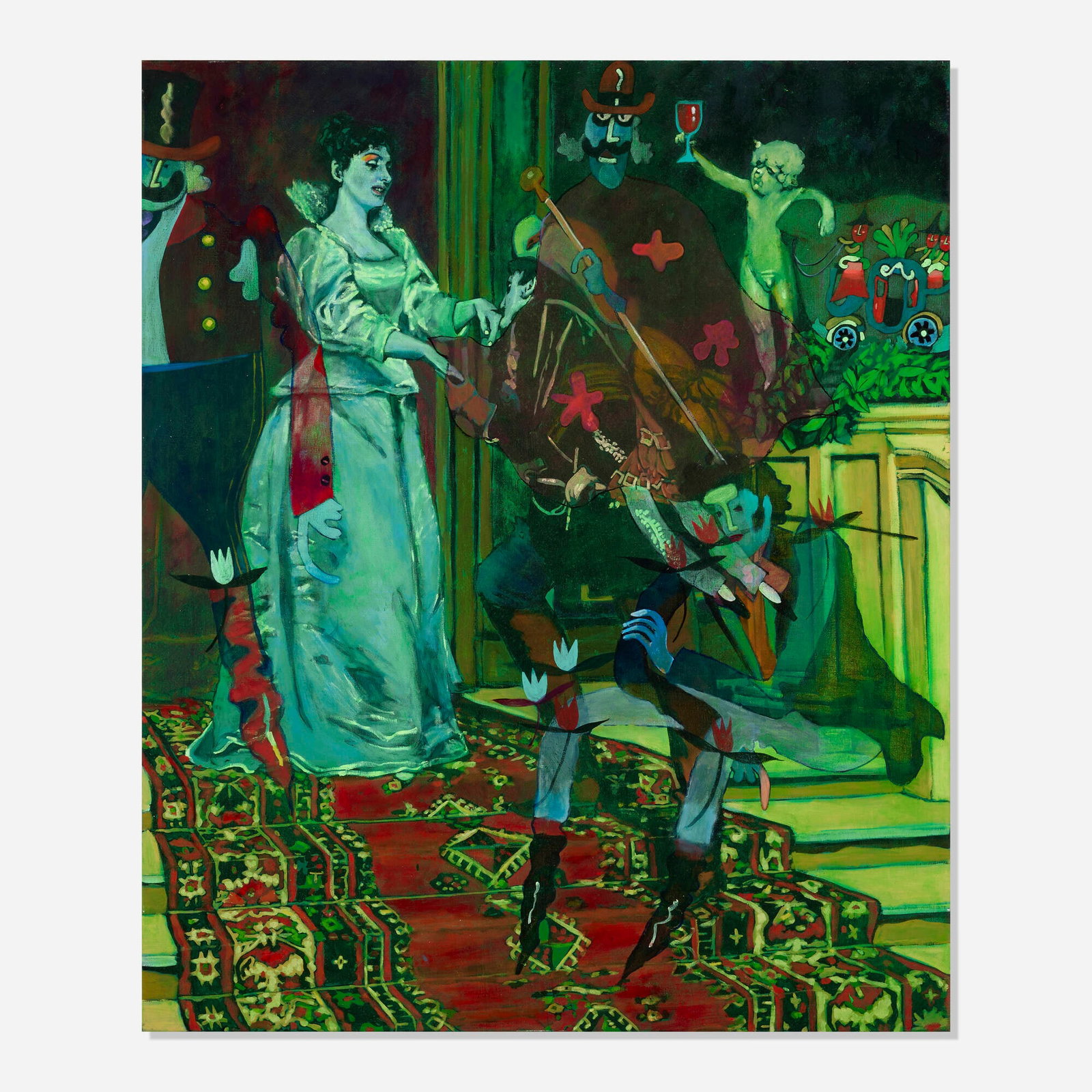 Joshua Petker, Red Rug: Joshua Petker Red Rug 2022 oil and acrylic on linen 60 h x 50 w in (152 x 127 cm) Signed and dated to verso 'J Petker 2022'. Provenance: Anat Ebgi Gallery, Los Angeles | Private Collection