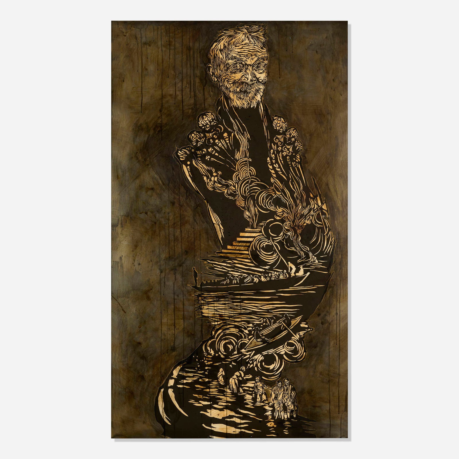 Swoon, #64 Chopper: Swoon #64 Chopper 2012 screenprint on Mylar with hand-painted coffee stain and ink wash 73.5 h x 42 w in (187 x 107 cm) Signed and dated to lower edge 'Swoon 2012'. Provenance: Paddle 8 and