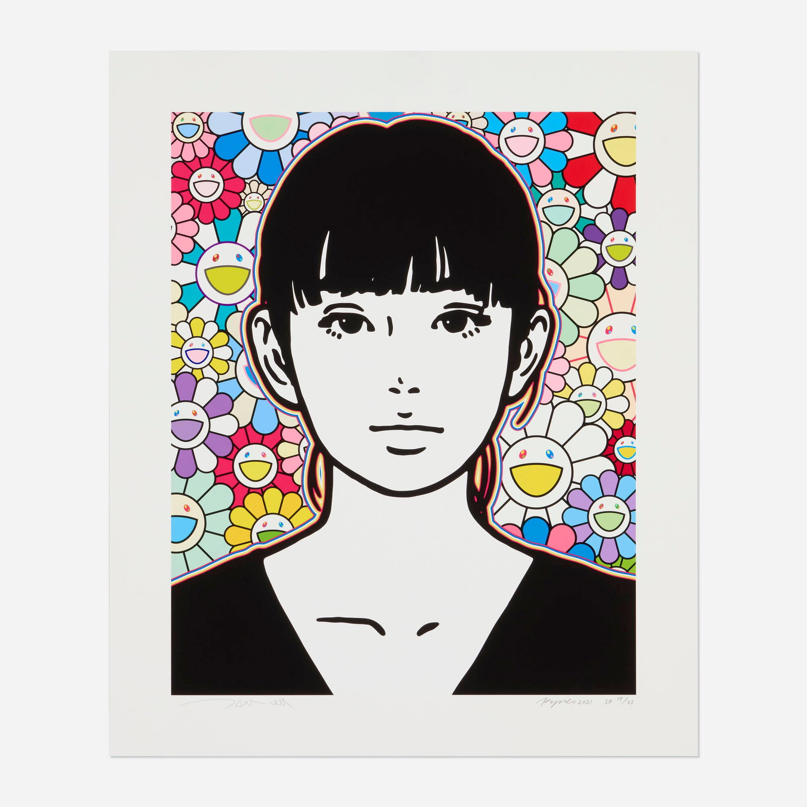 Takashi Murakami and KYNE, Untitled: Q: Takashi Murakami and KYNE Untitled: Q 2021 screenprint in colors image: 22.375 h x 17.875 w in (57 x 45 cm) sheet: 27.125 h x 22.625 w in (69 x 57 cm) Signed, dated, and numbered to lower edge 'T
